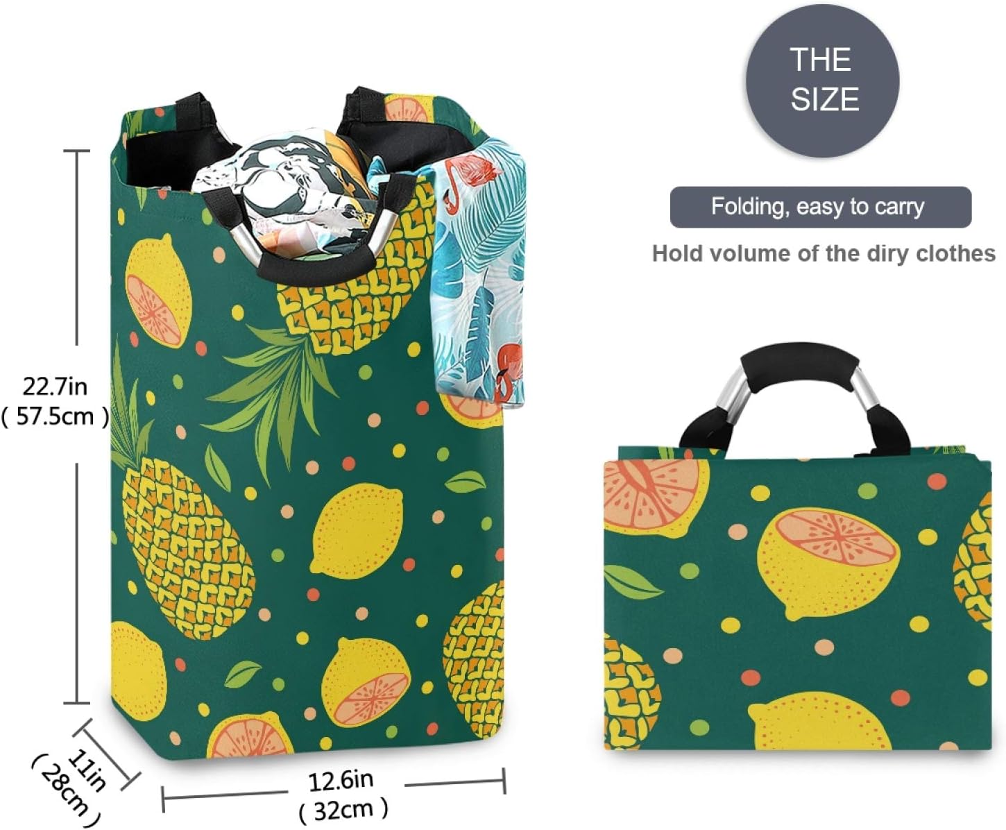 Susiyo Exotic Fruits Pineapples Limes Collapsible Laundry Basket with Handle