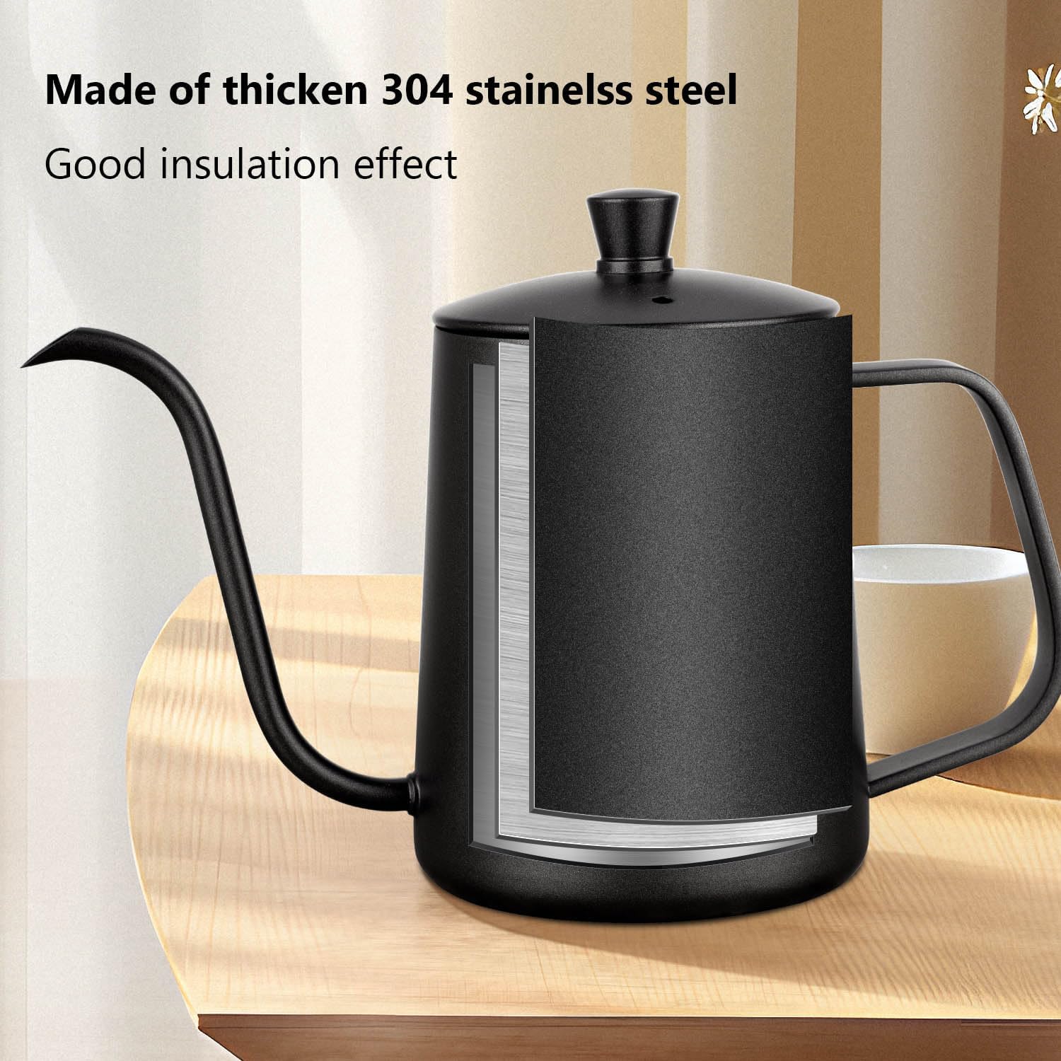 MERMOO YILAN Gooseneck Coffee Kettle 21oz Silver