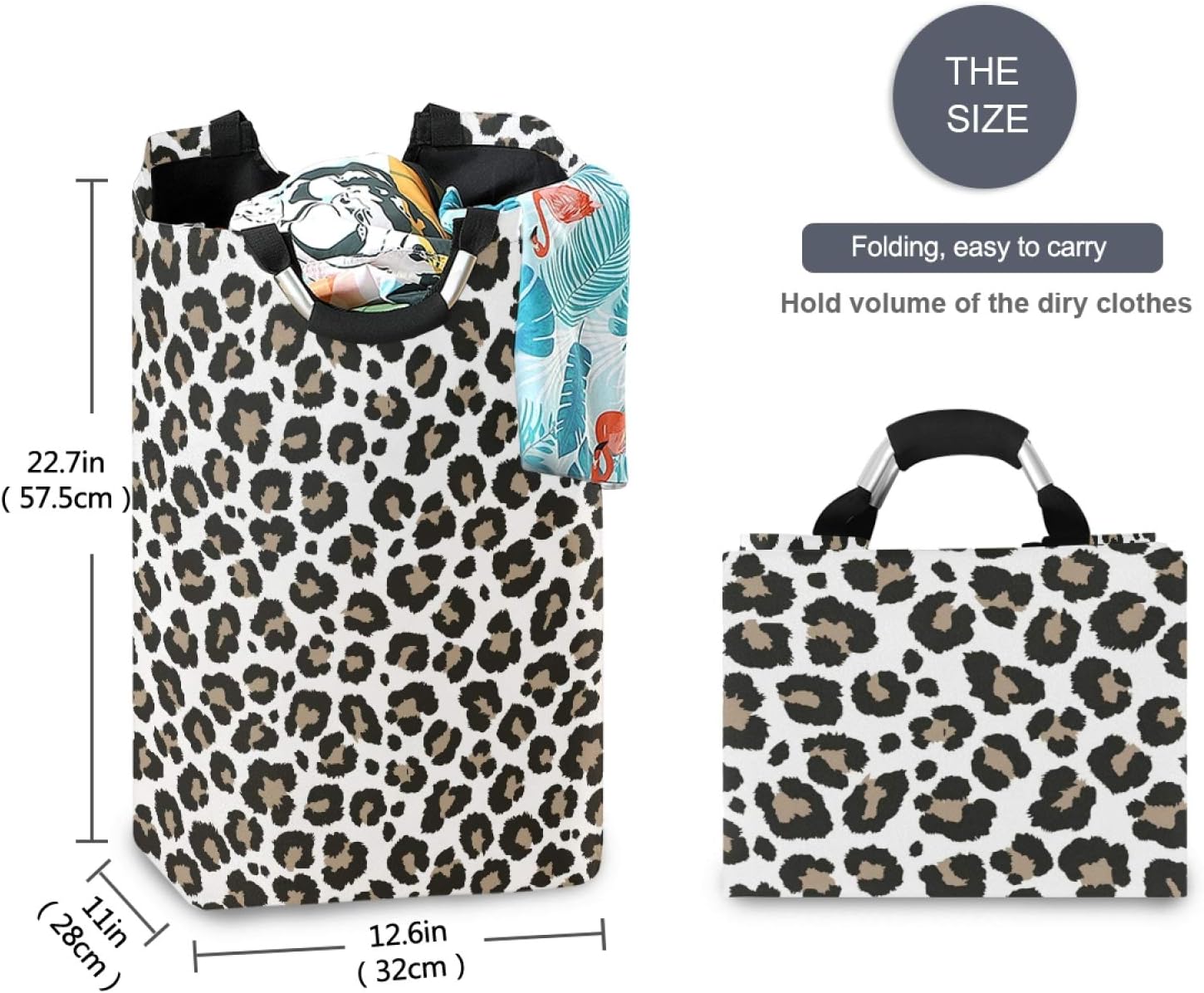 ALAZA Style Gray Leopard Collapsible Laundry Hamper Basket