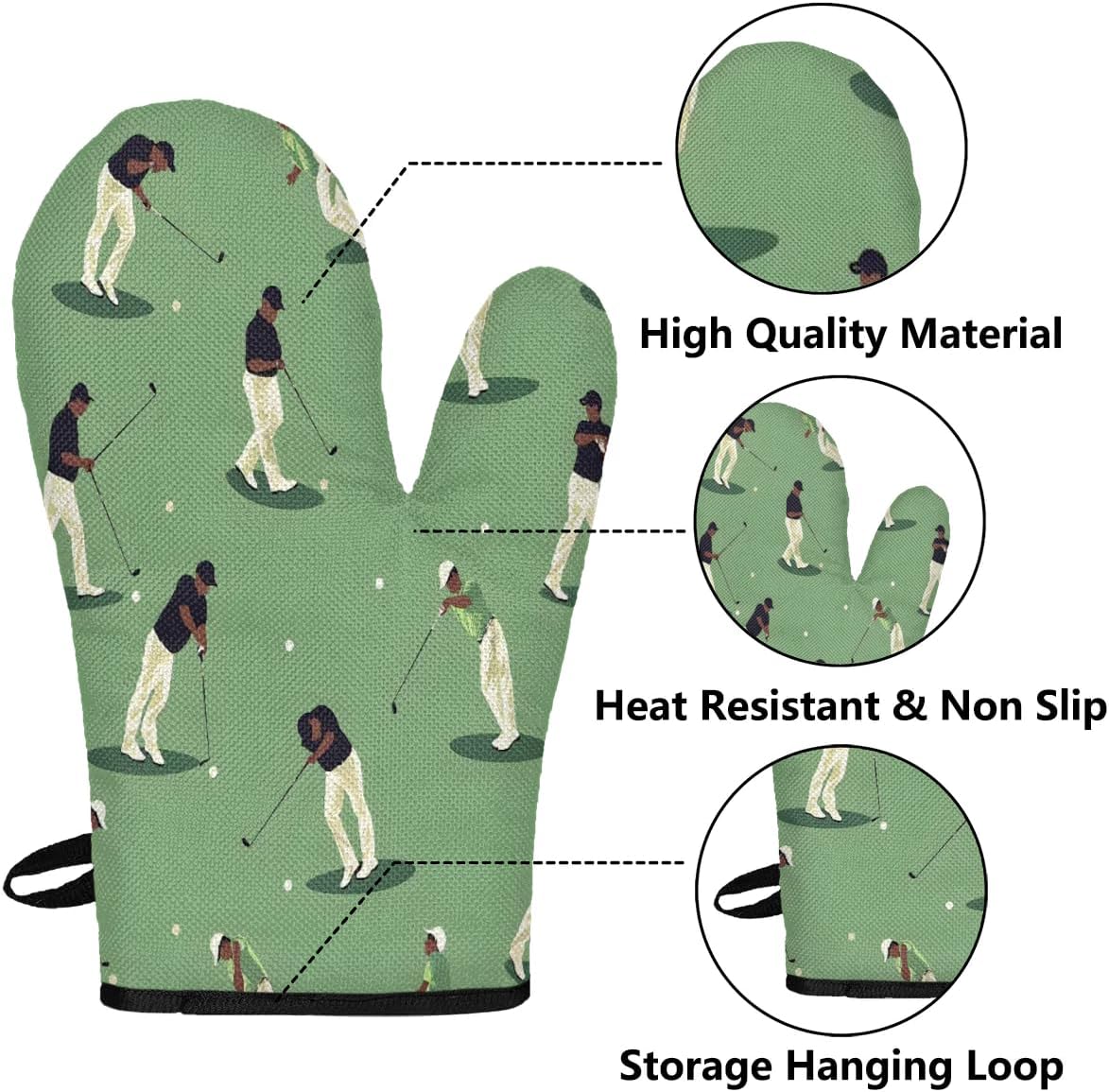 Golf-themed Heat-Resistant Oven Mitts Pot Holders Set