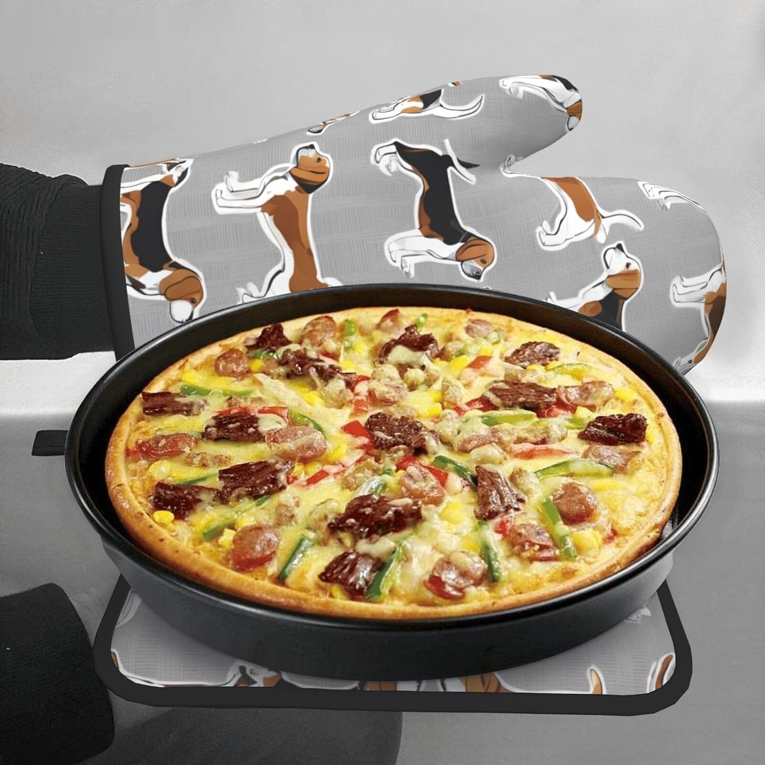 Quopvn Beagle Patterns Printed Oven Mitt Set 2-Piece
