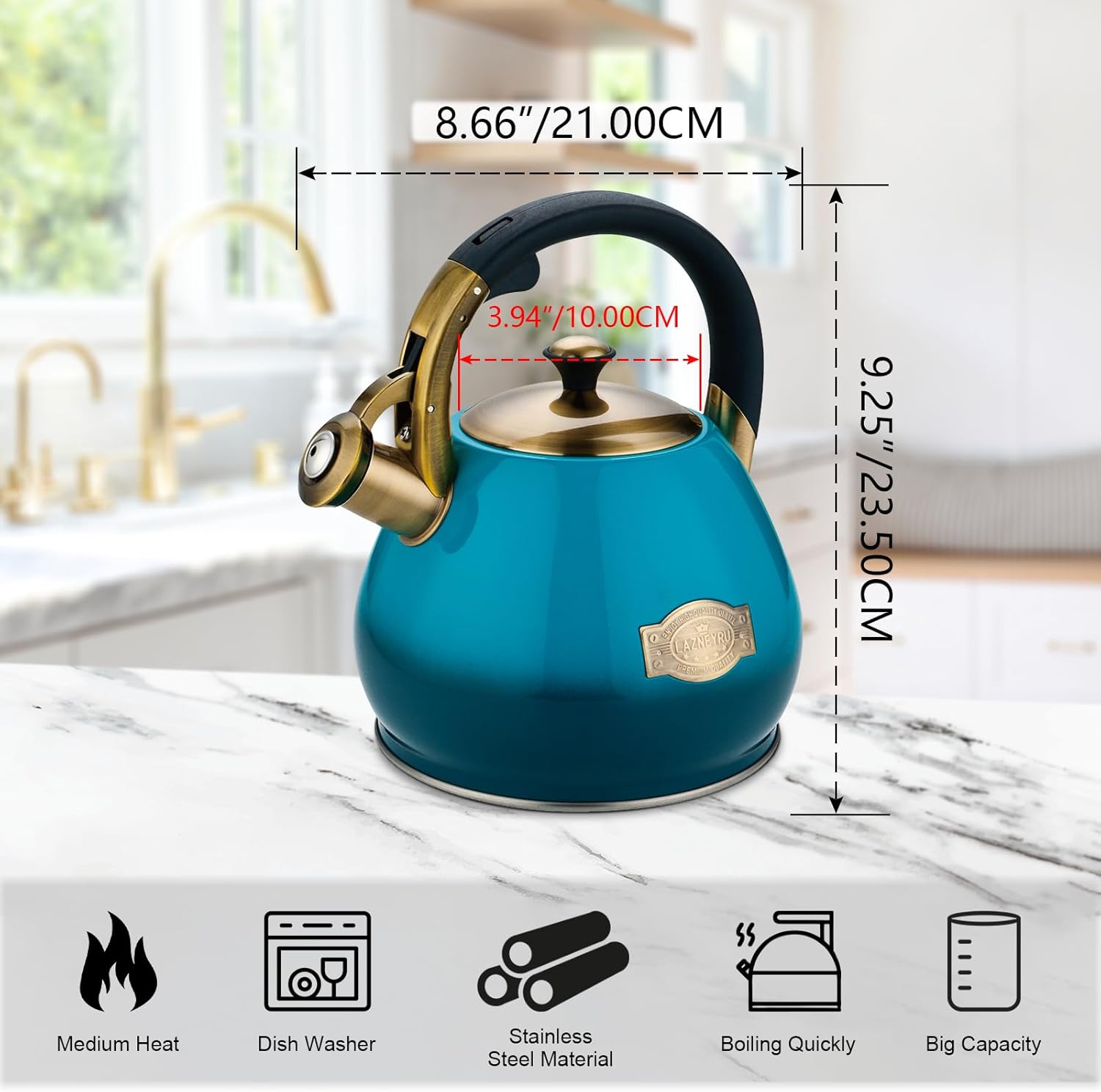 Lazneyru Stainless Steel Whistling Kettle 3 Quart