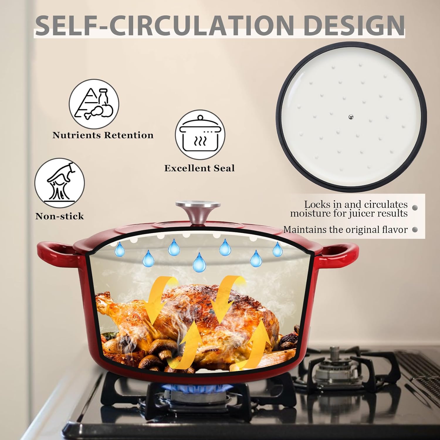 Joyfair Premium Cast Iron Dutch Oven Pot with Lid 5 QT Red