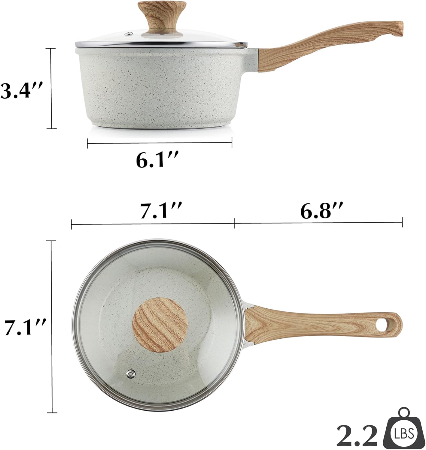 2 Quart Nonstick Ceramic Saucepan with Lid