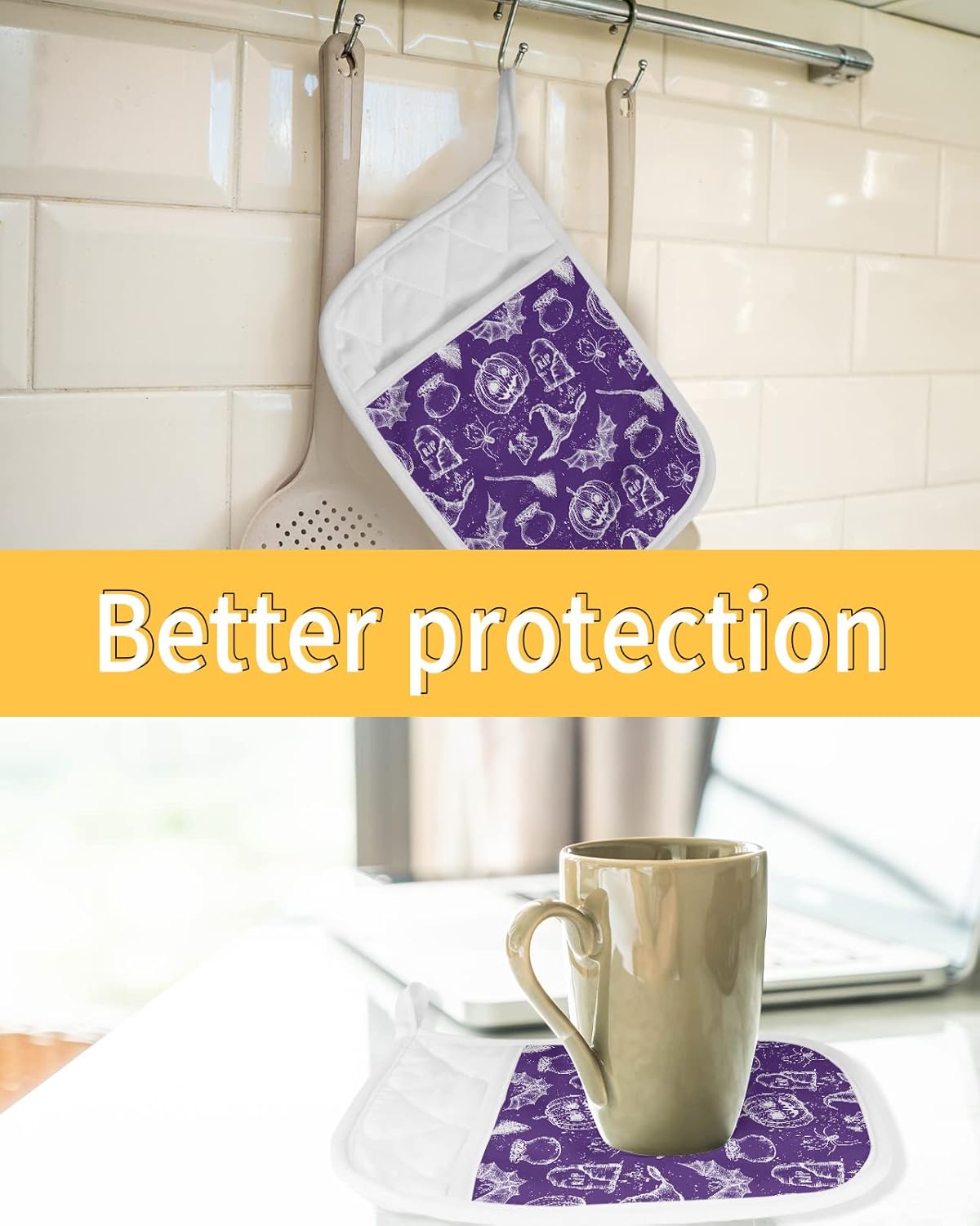 Happy Halloween Purple Potholders Set of 5 with Hanging Loops