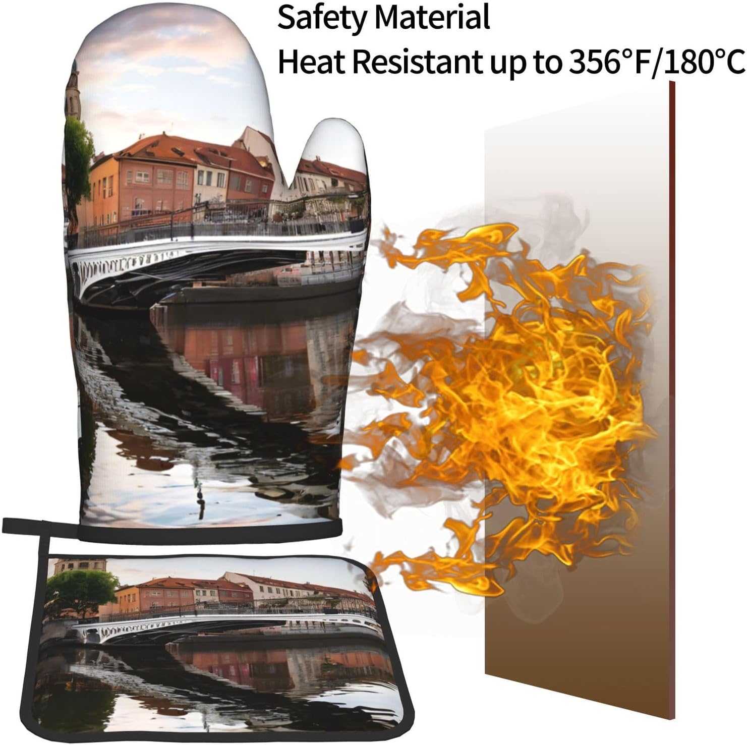 Dublin Ireland Penny Bridge Pot Holder Oven Mitt Set