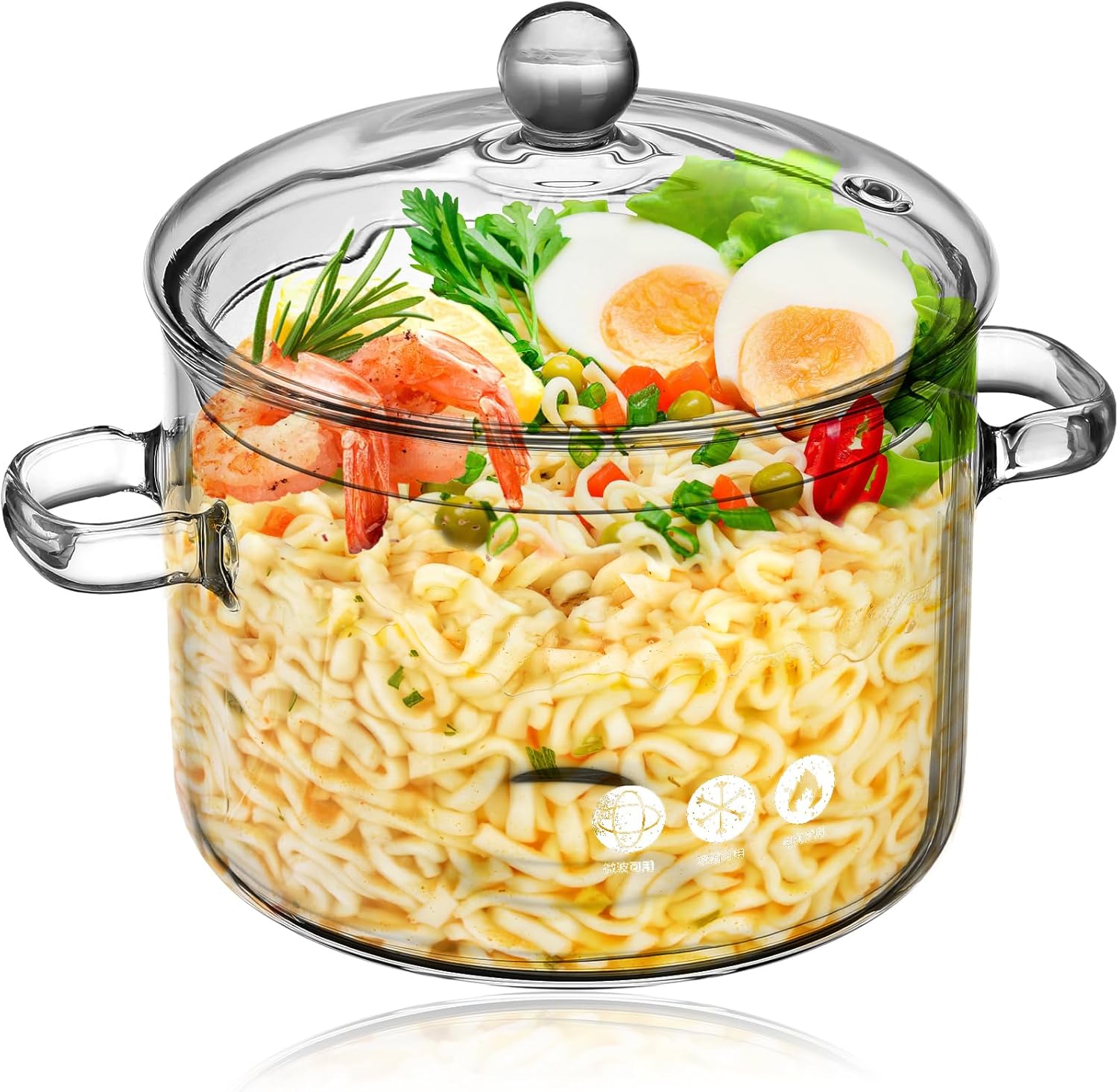 ERINGOGO 1900ML Glass Saucepan with Lid and Handles