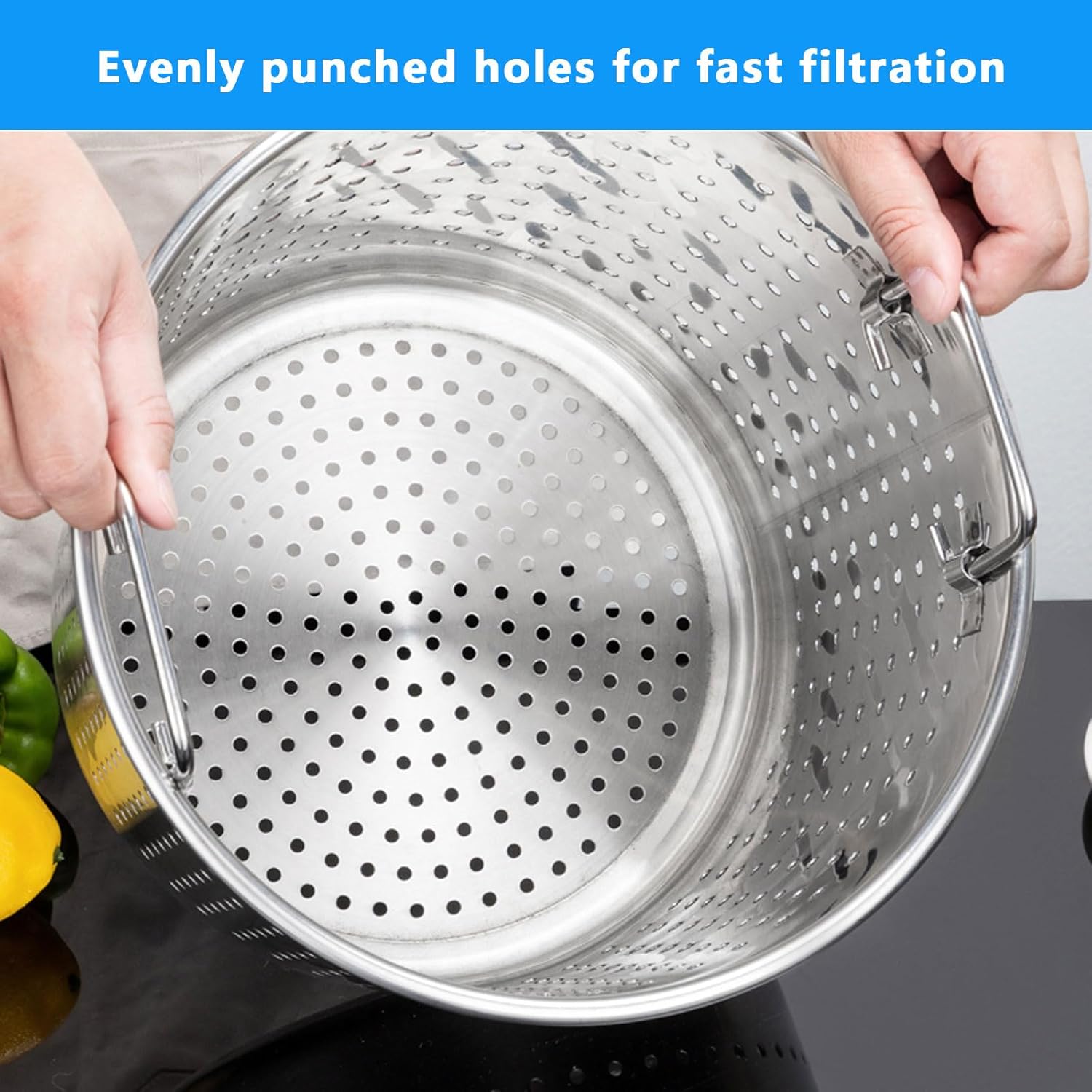 Sturdy Stainless Steel Stockpot with Basket Deep Fry Soup Seafood Made Easy