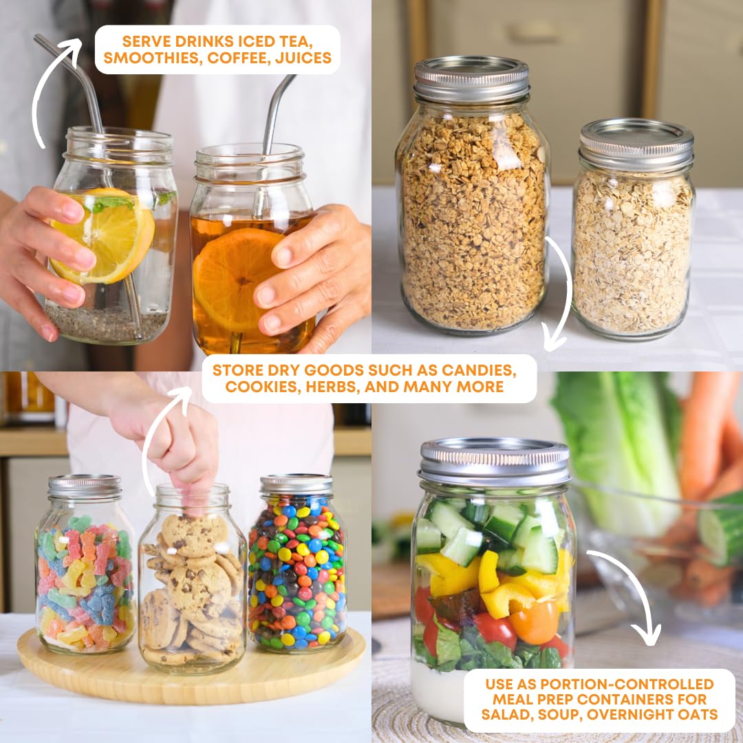 FastRack 32 oz Glass Jars with Airtight Lids - Pack of 8