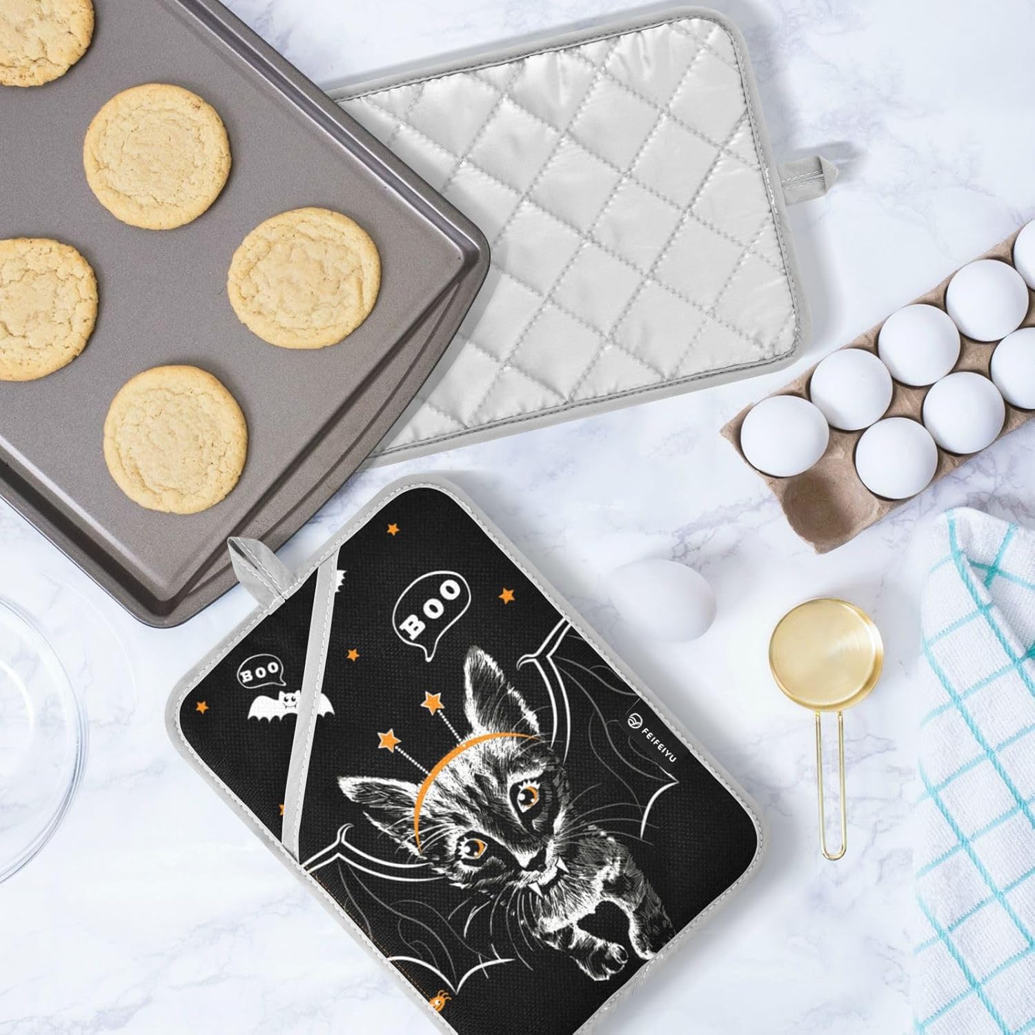 Adorable Batch of Two Cat with Bat Wings Potholders