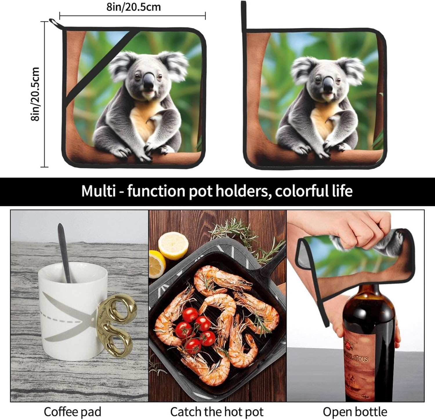 Funny Koalas Potholders BBQ Pot Holders Heat-Resistant with 2-Pack
