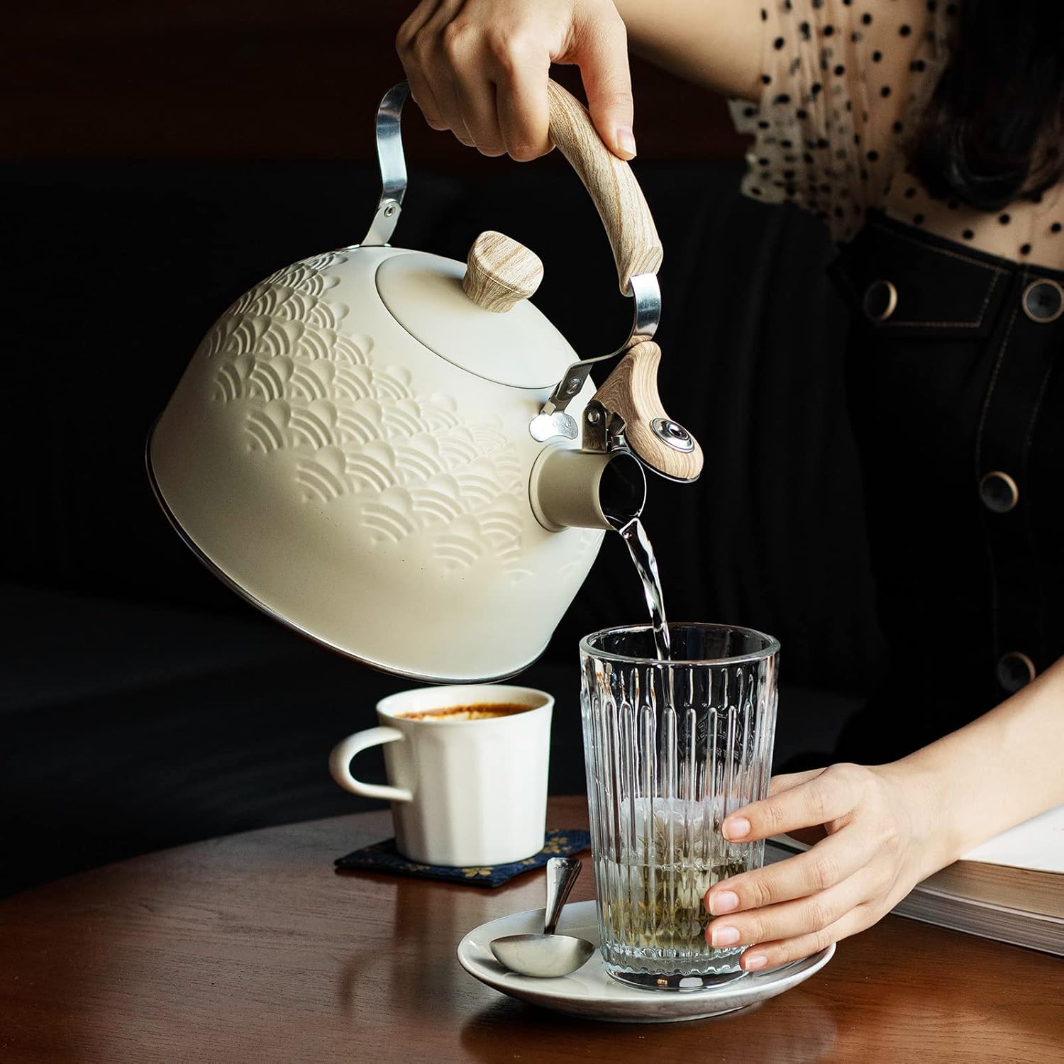 Whistling Stainless Steel Tea Kettle with Wood Handle