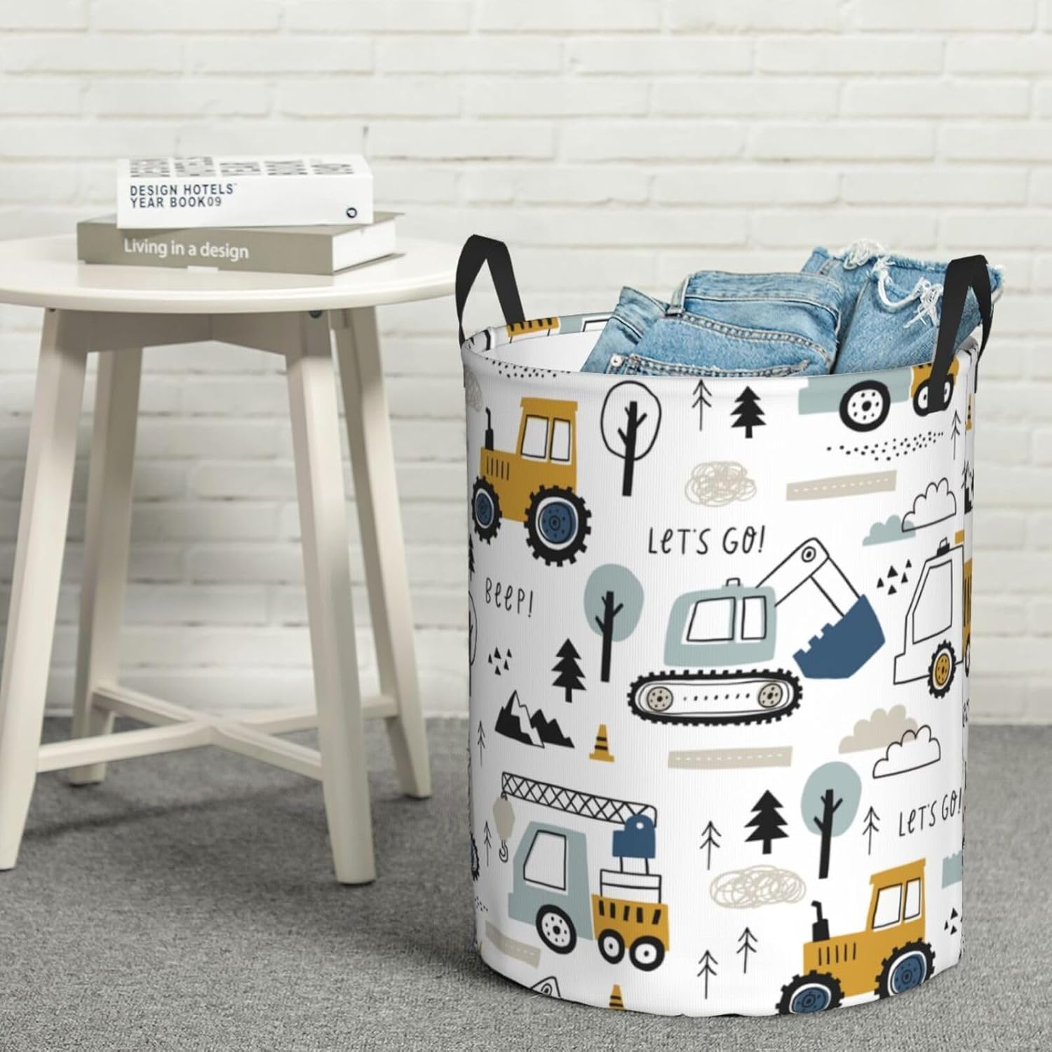 Cartoon Excavator Tractors Waterproof Collapsible Laundry Basket Gift
