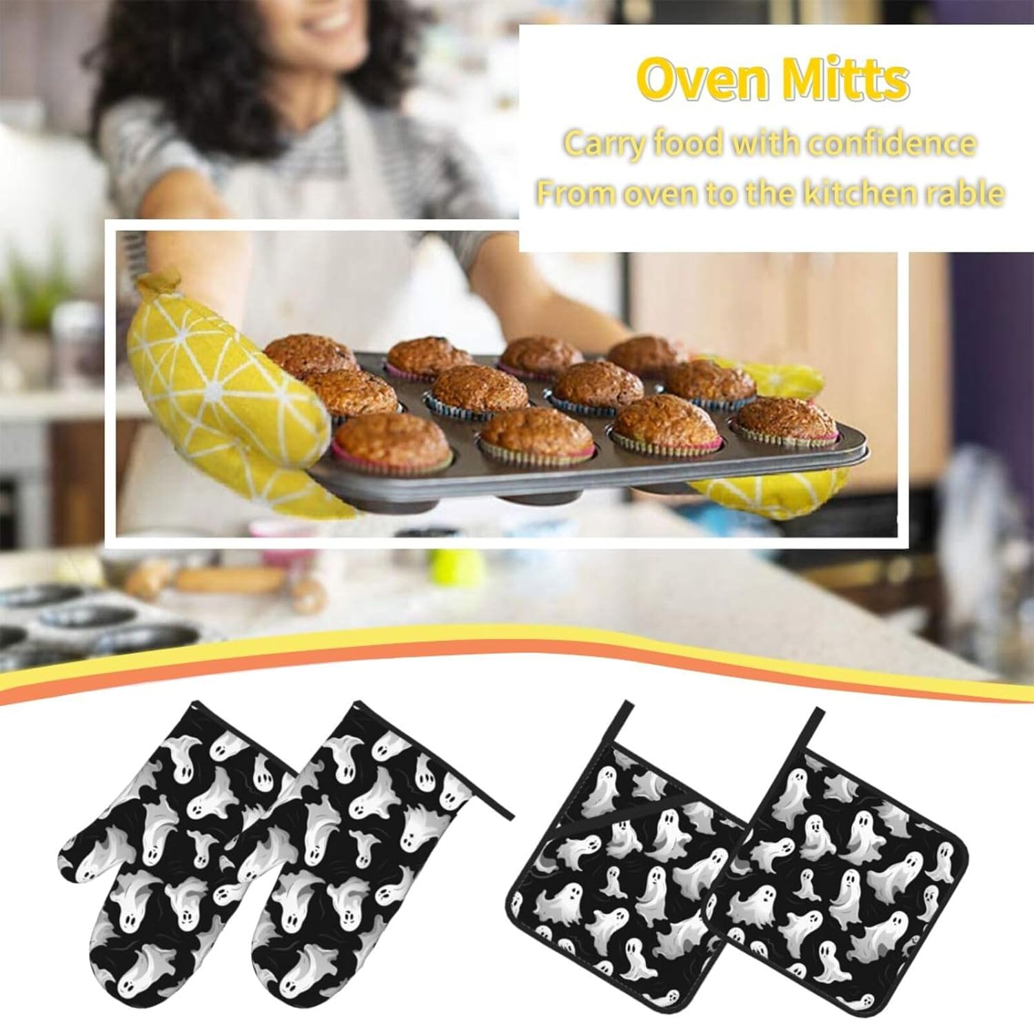 Exclusive Halloween Set 4PCS Heat Resistant Oven Mitts Potholders