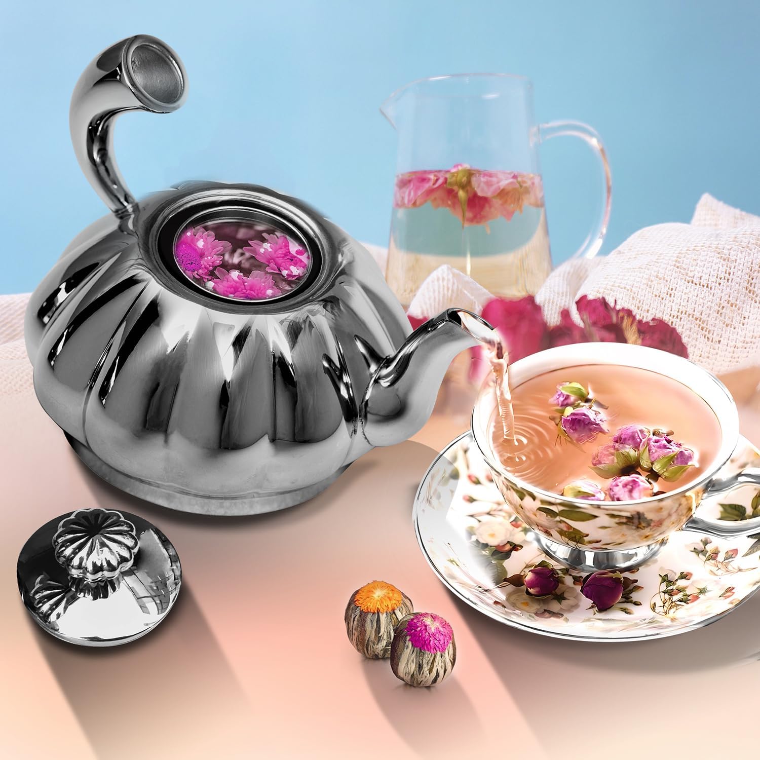 Pumpkin-Style Stainless Steel Tea Kettle Small Durable for Coffee Tea