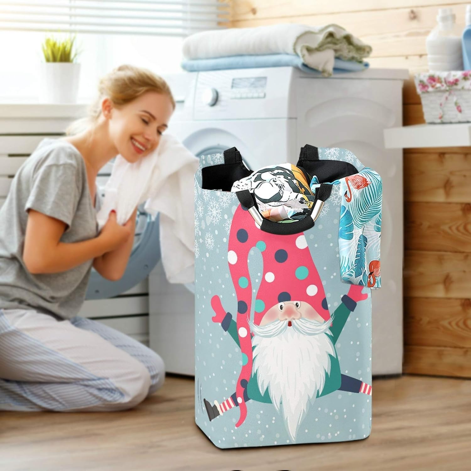 Susiyo Christmas Jolly Gnome Folding Laundry Basket