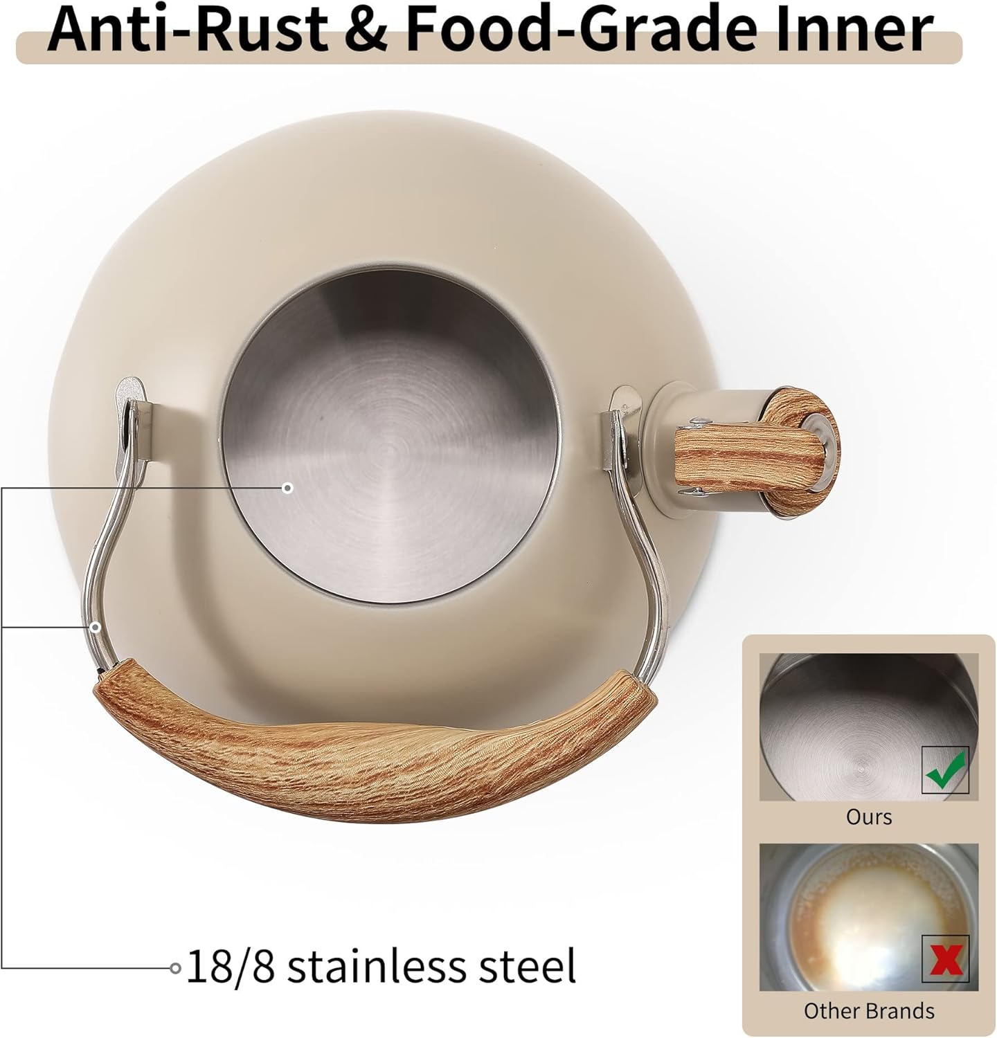 Lonffery 25 Quart Whistling Tea Kettle with Wood Handle