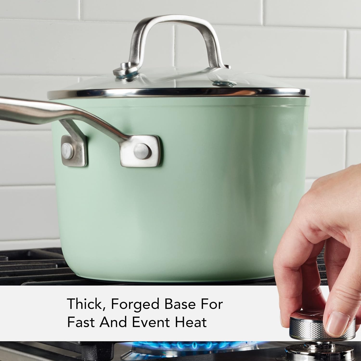 KitchenAid Hard Anodized Ceramic Nonstick Cookware Sauce Pan with Lid 3 Quart Pistachio