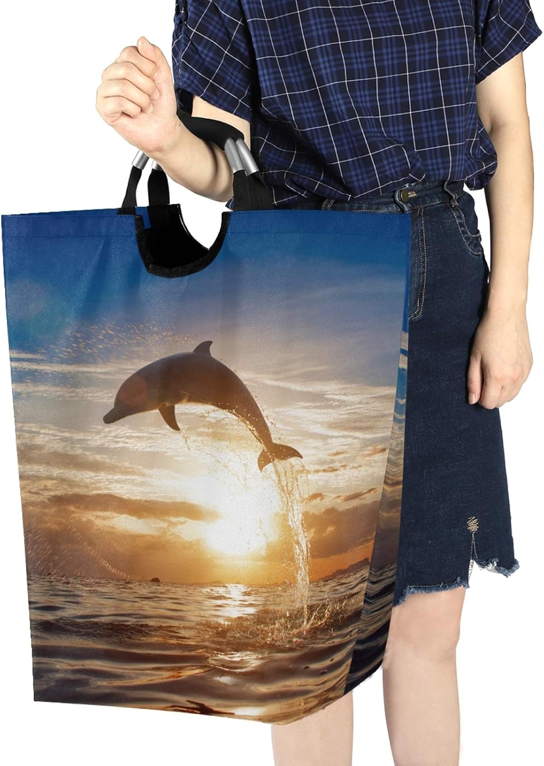 susiyo Beautiful Dolphins Folding Laundry Hamper