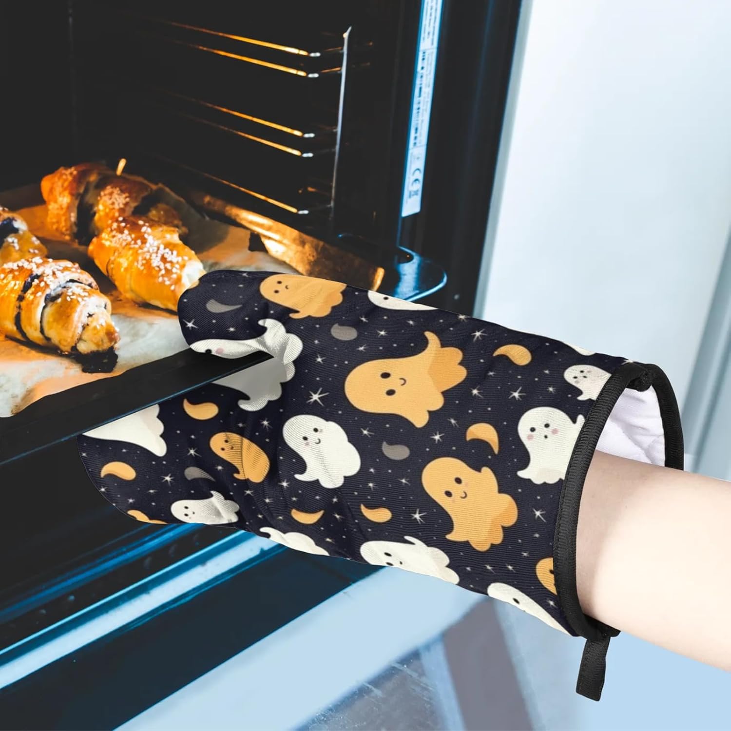 Aglebo Abstract Halloween Ghost Oven Mitts and Pot Holders Set of 2