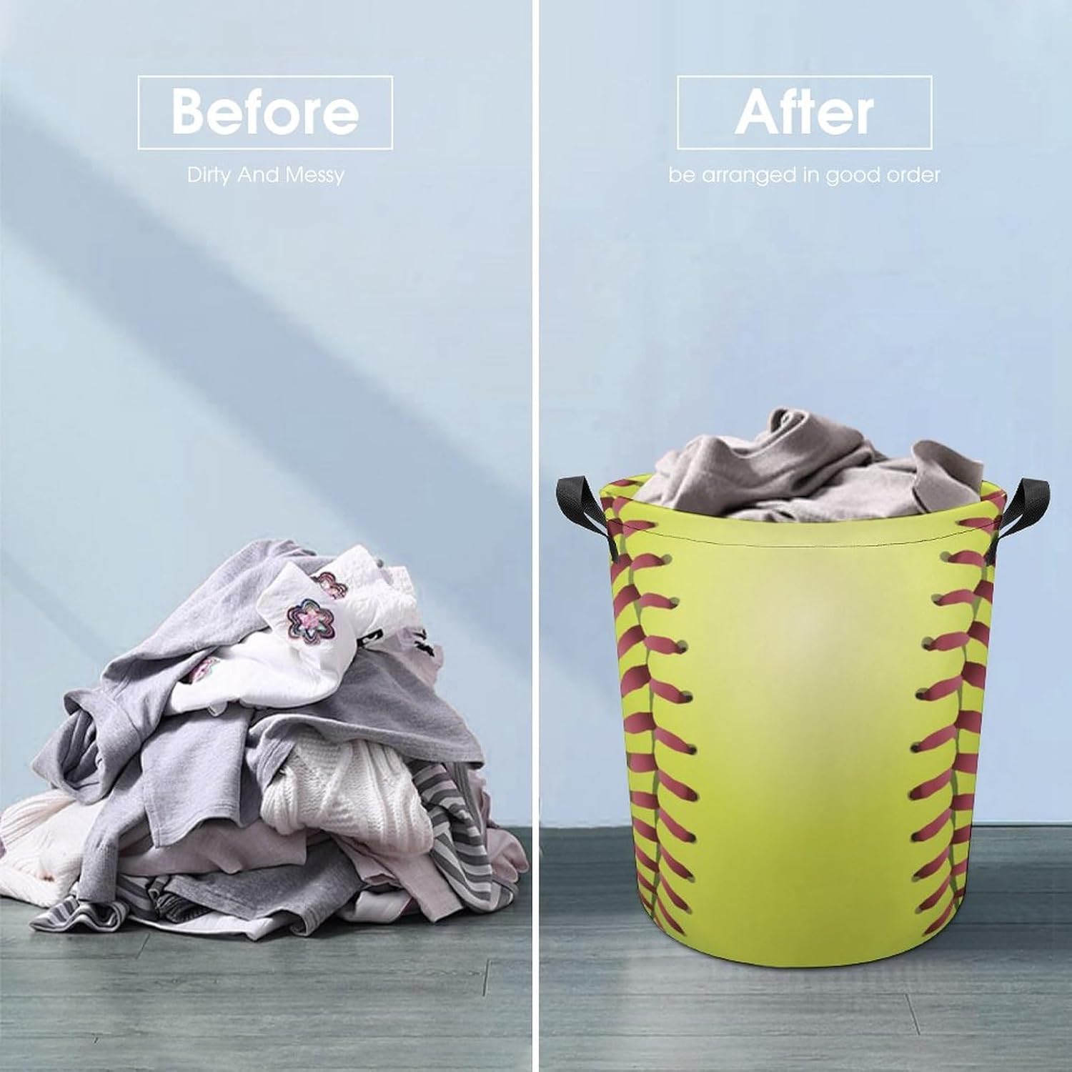 Softball Laces Yellow Waterproof Laundry Basket Organizer