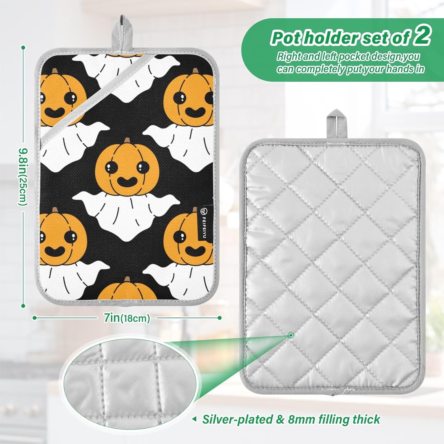 Frighteningly Funny Halloween Spooky Kitchen Potholders Set of 2