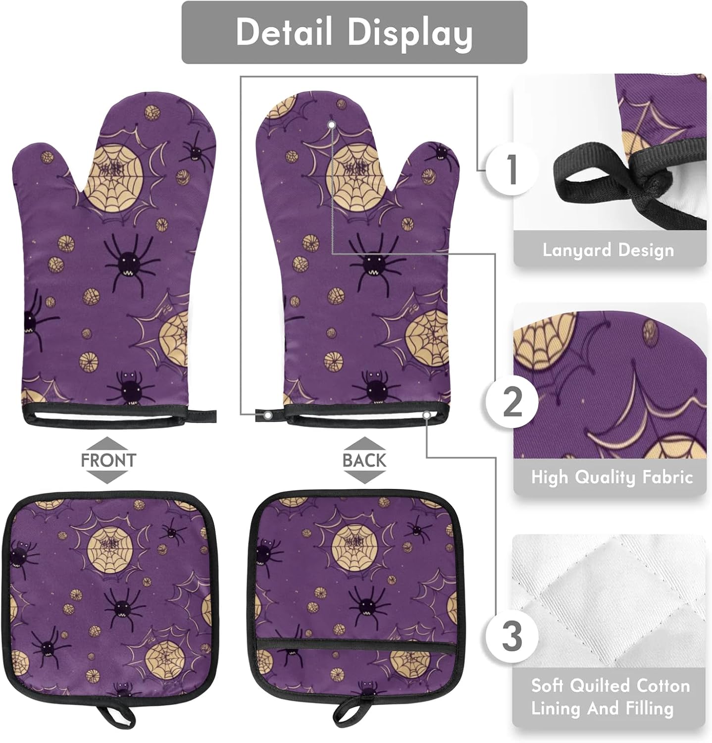 Halloween Bat Spider Webs Oven Mitts and Pot Potholders Set of 2