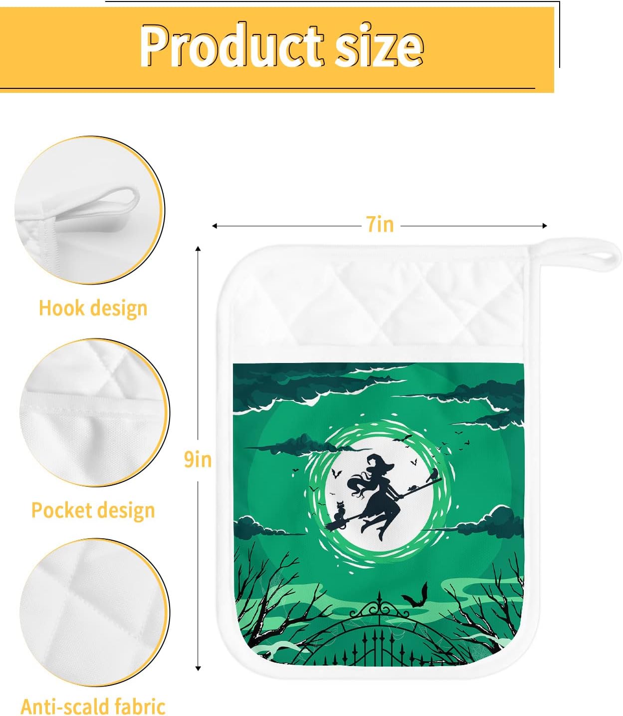 HilariousM Halloween Flying Witch Pot Holder