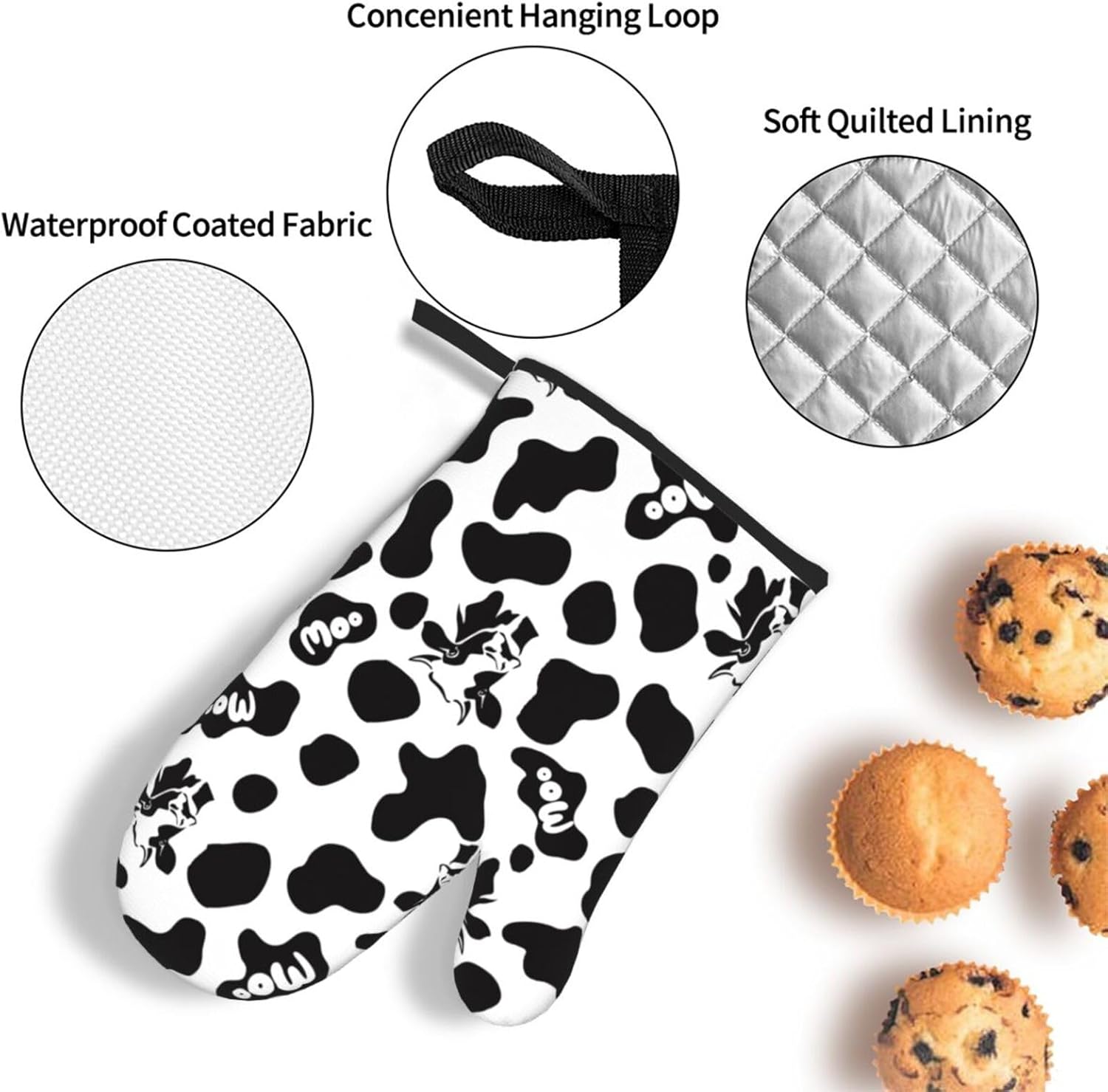 Cute Kitchen Design Heat-Resistant Oven Mitts Set of 3