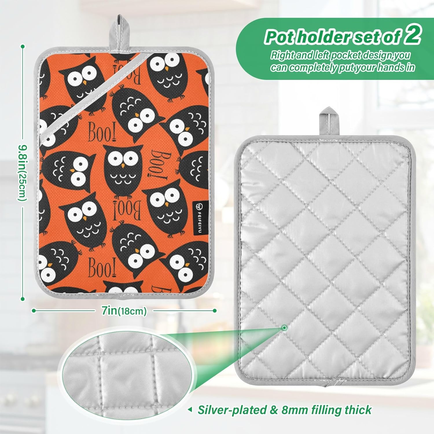Carving out your Halloween spirit with OURVII 2-Piece Owl Potholders