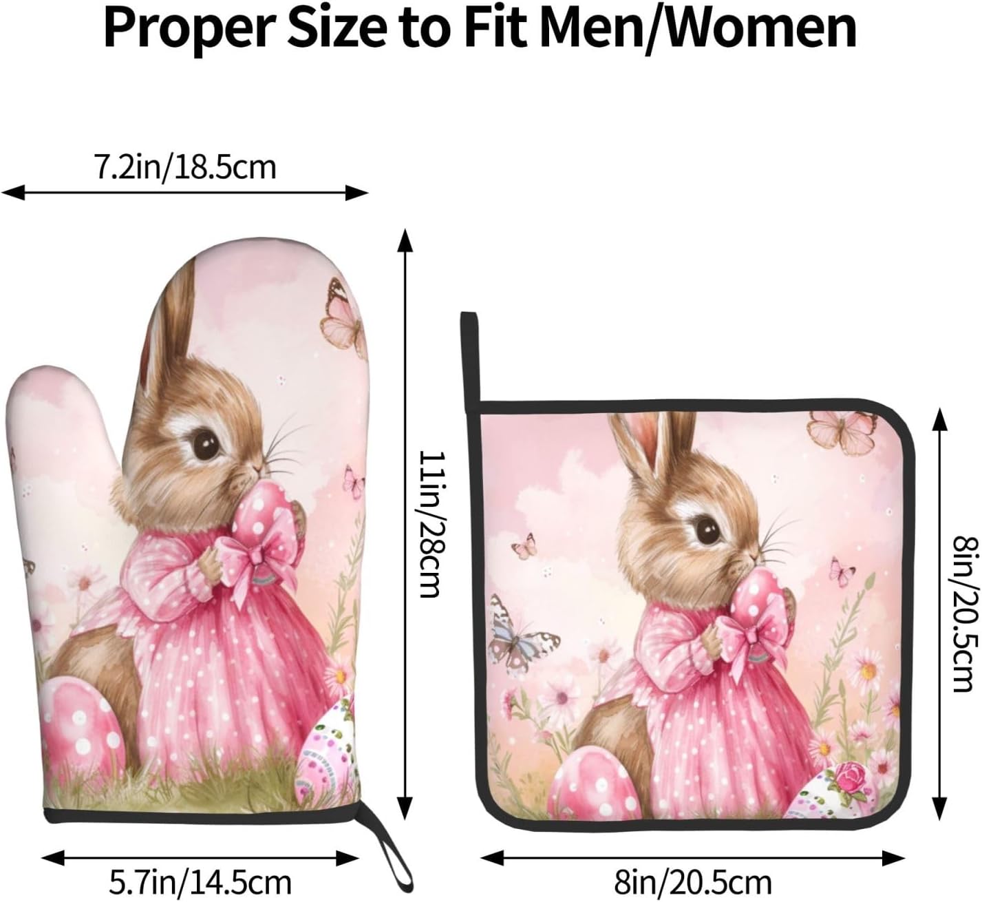 Easter Bunny with Butterflies Pot Holder and Oven Mitt Set
