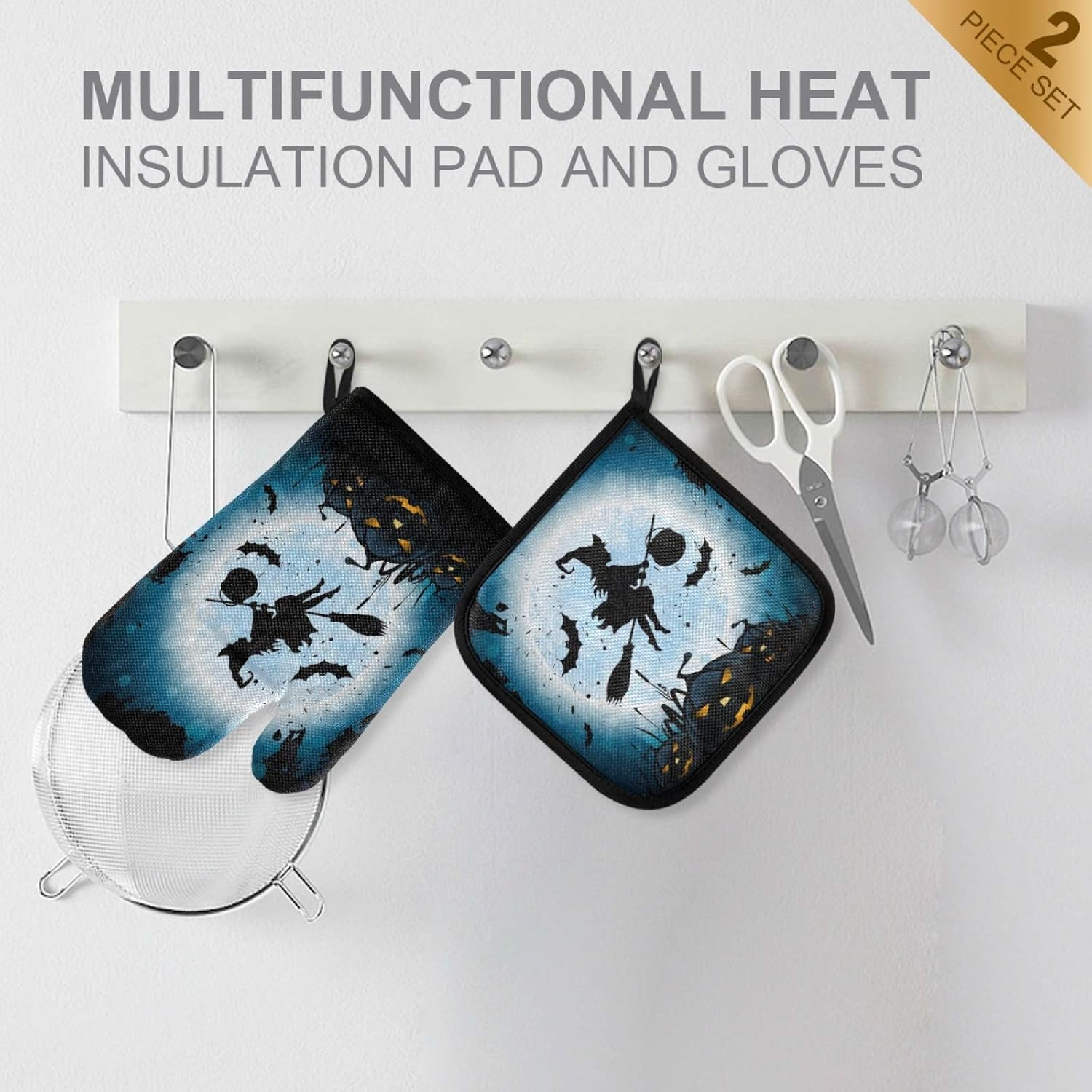 Aflyko Halloween Witch Oven Mitt Set Heat-Resistant Durable