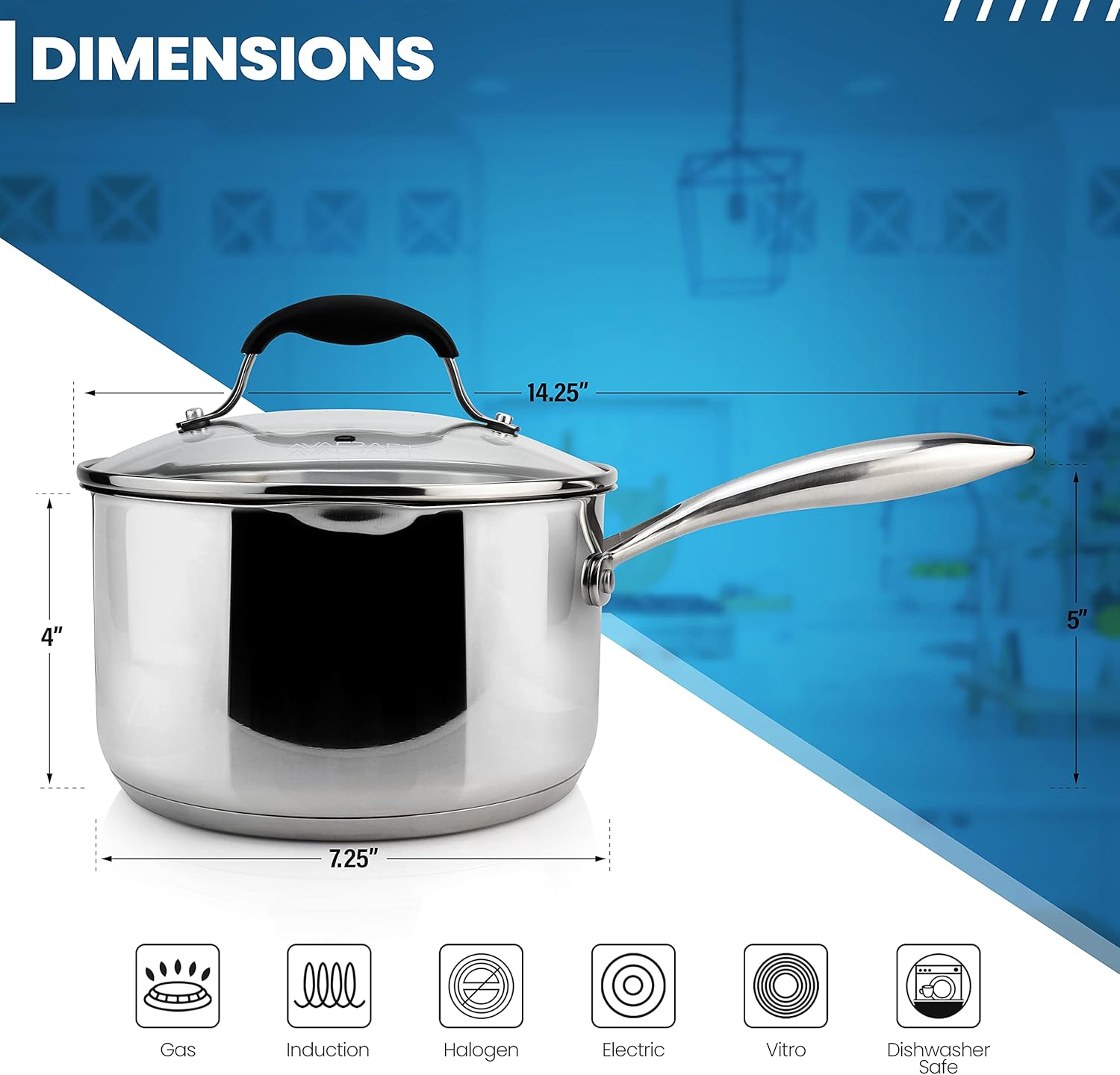 Stainless Steel Saucepan with Glass Lid for Home Kitchen