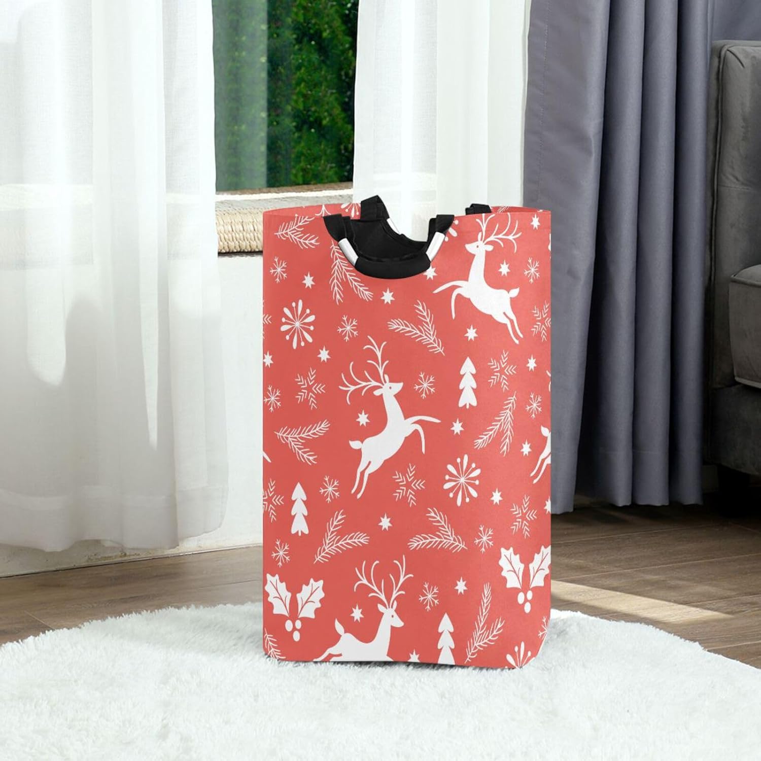 Kigai Christmas Deer Laundry Basket Large Waterproof