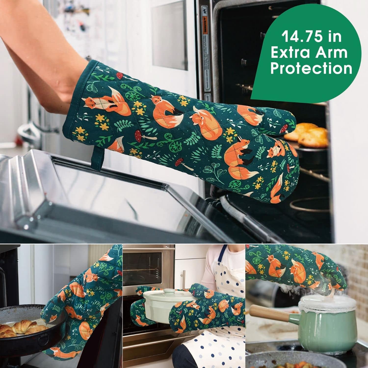 Heat-Resistant Kitchen Oven Mitts with Non-Slip Silicone Set of 2