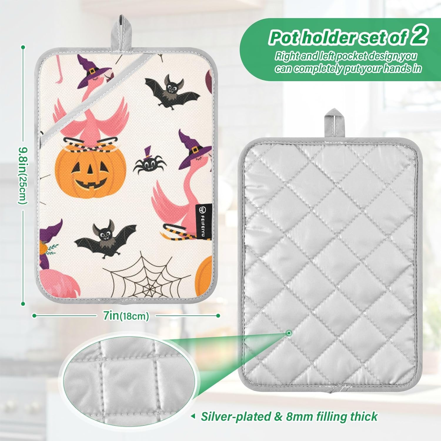 2Pcs Halloween Flamingo Spider Pot Holder Set
