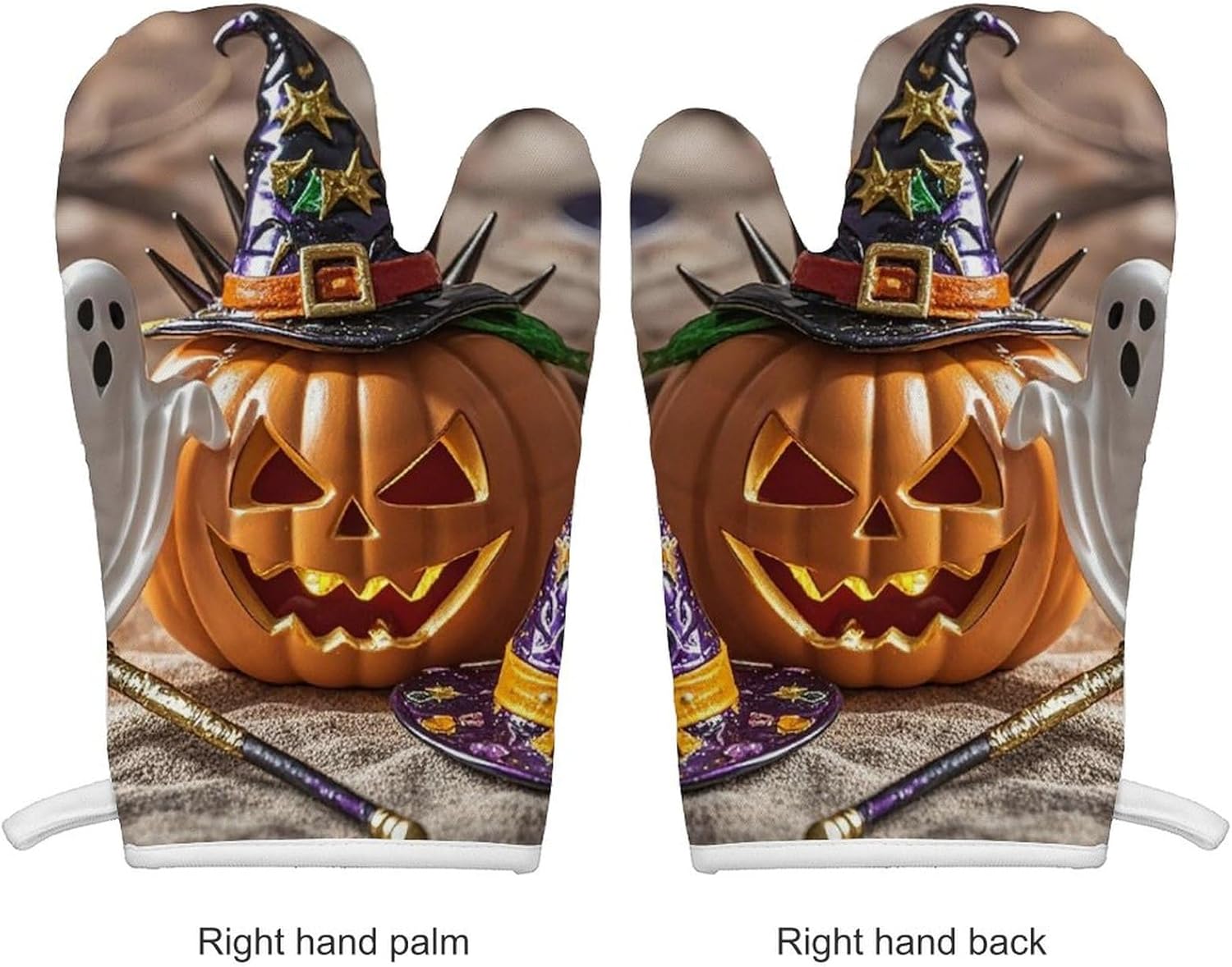 Oven Mitts and Potholders Set - Heat-Resistant Halloween Witch Hat BBQ Cooking Gloves