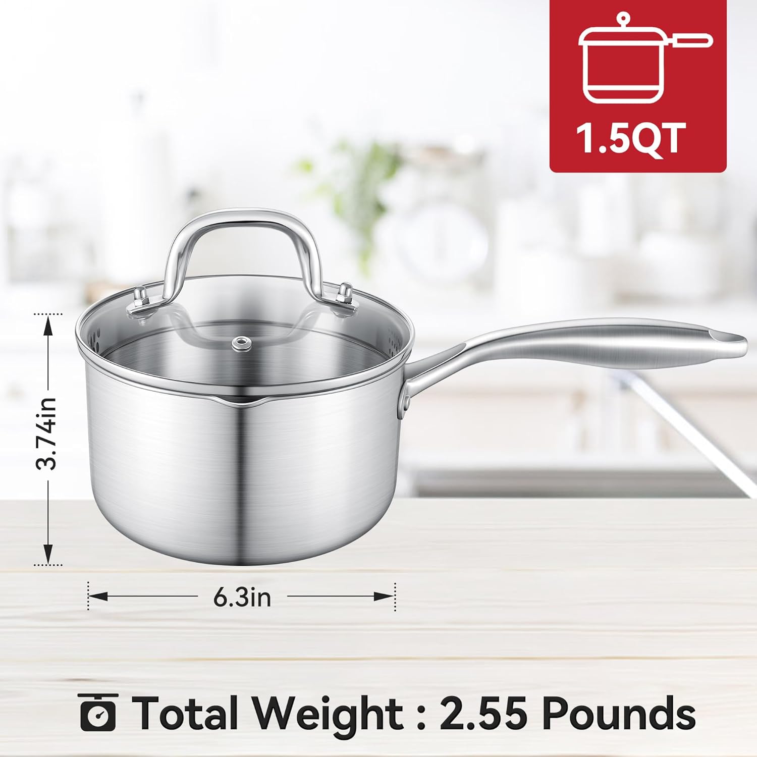 High-Quality Stainless Steel Saucepan with Glass Lid for Cooking