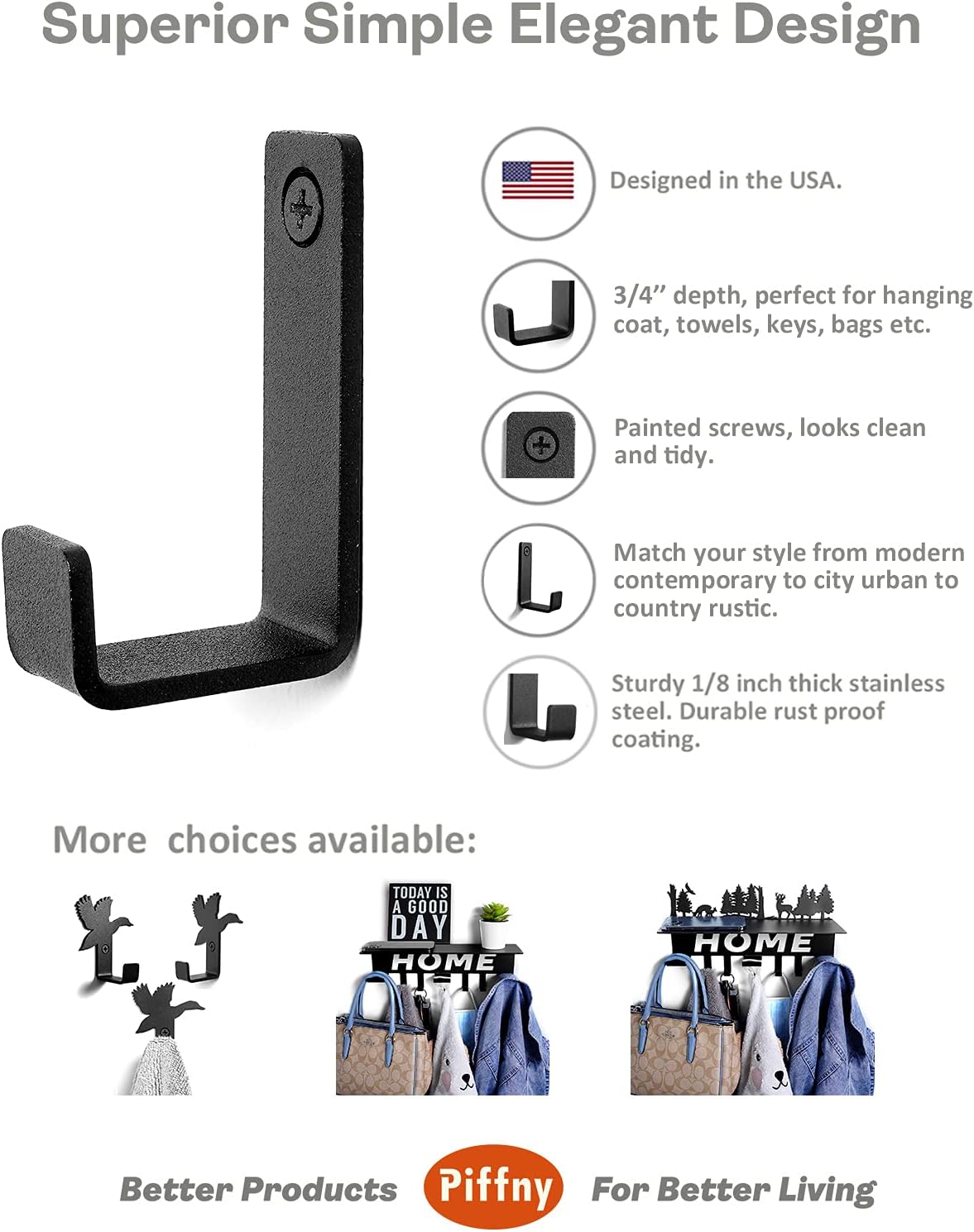Piffny 6-Piece Stainless Steel Wall Hook Set