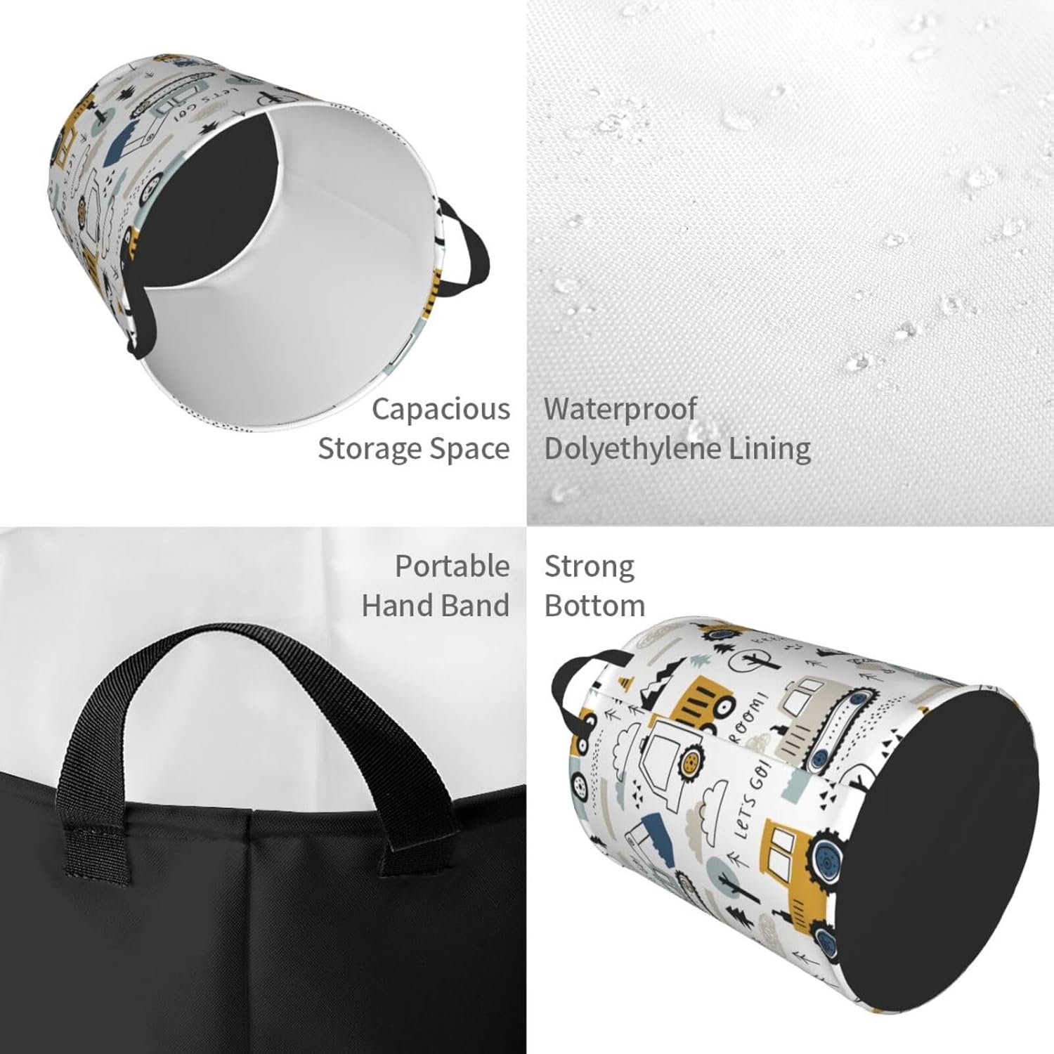 Cartoon Excavator Tractors Waterproof Collapsible Laundry Basket Gift
