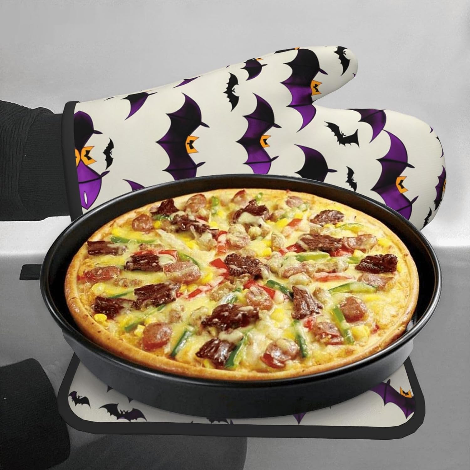 Flying Purple Bats Oven Mitts and Pot Holders - 2-Piece Heat-Resistant Set