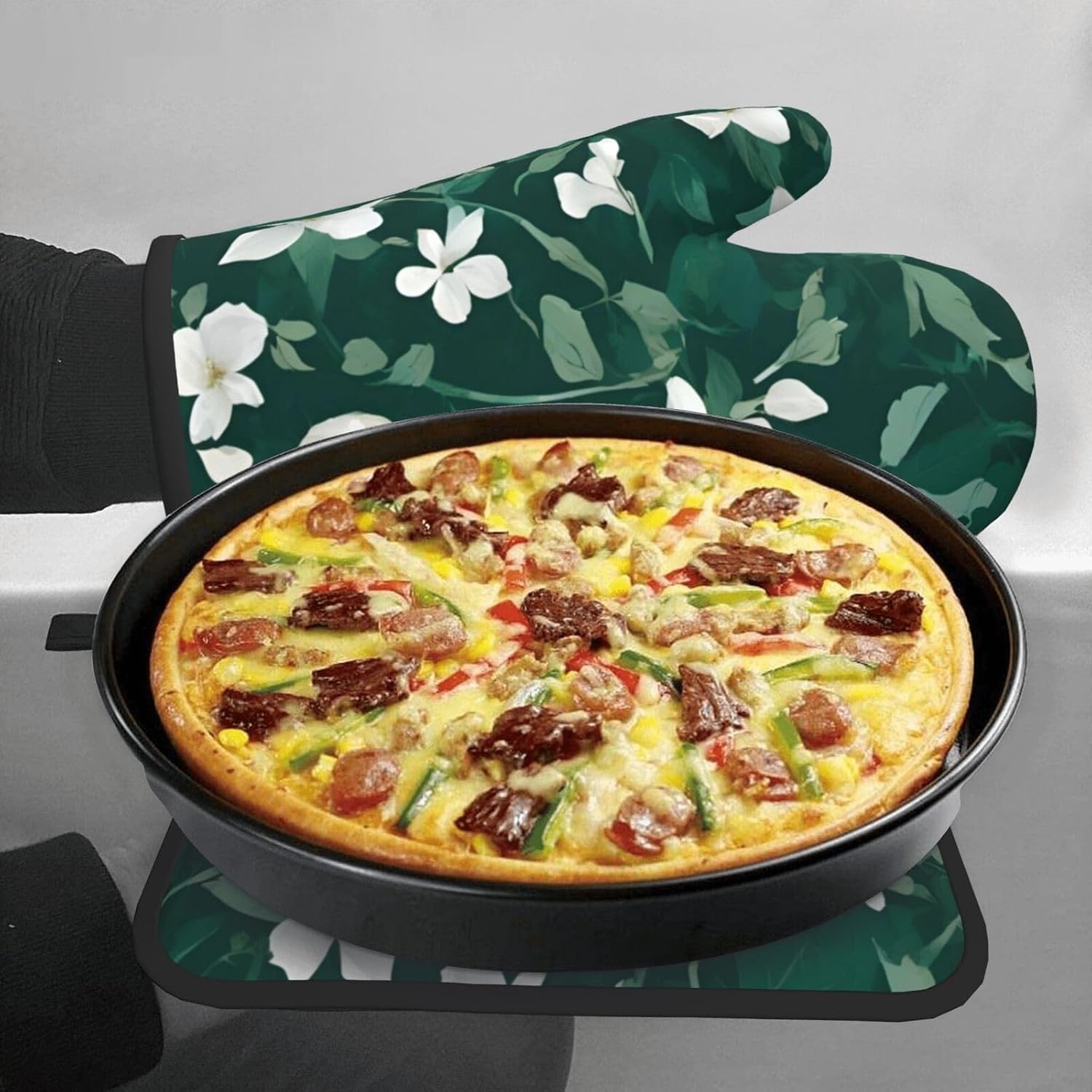 Quopvn Grass and Dove Printed Oven Mitts and Pot Holders 2-Pack Set