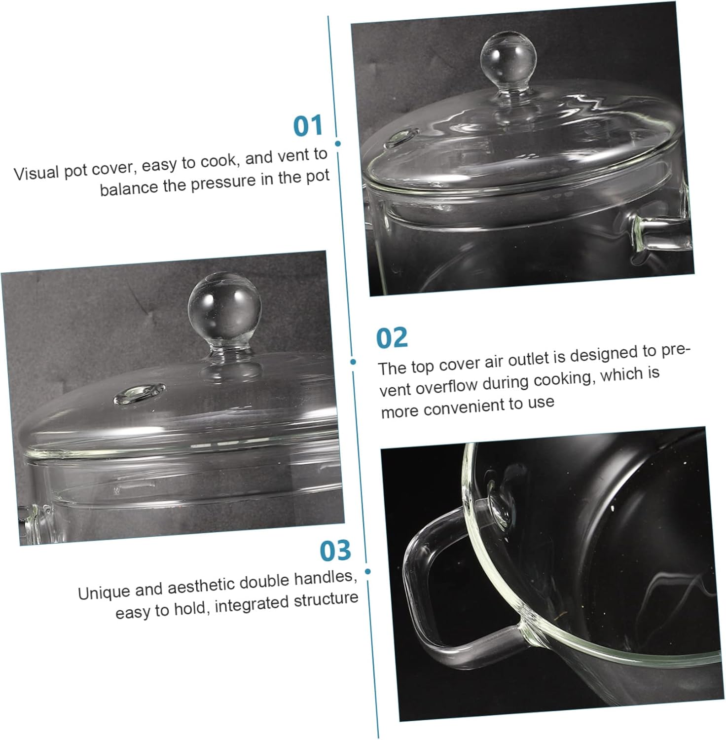 DECHOUS High-Borosilicate Glass Stockpot with Lid 1500ml