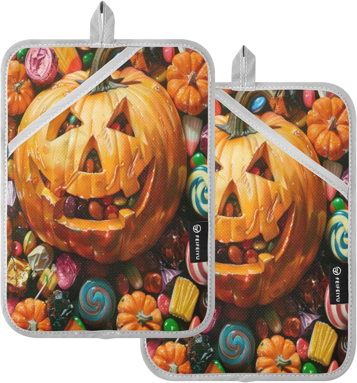 Halloween pumpkin pot holders 2-piece set