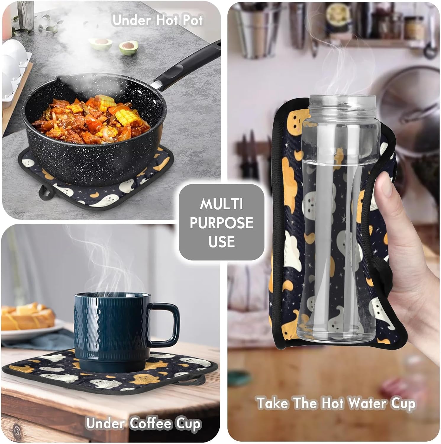 Aglebo Abstract Halloween Ghost Oven Mitts and Pot Holders Set of 2