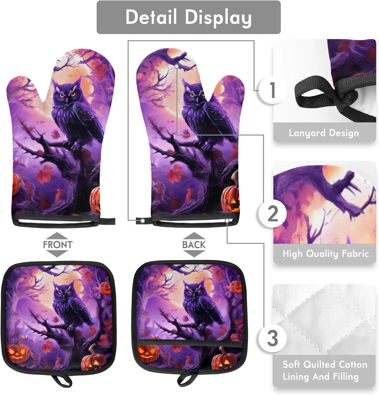 Halloween Halloween pumpkin owls oven mitts pot holders set Halloween Halloween Halloween