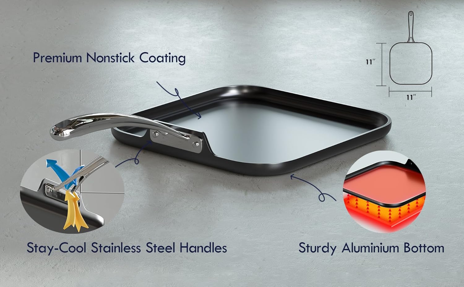 Cooks Standard Pro 11-inch Nonstick Griddle Pan - Easy Cooking Performance Style