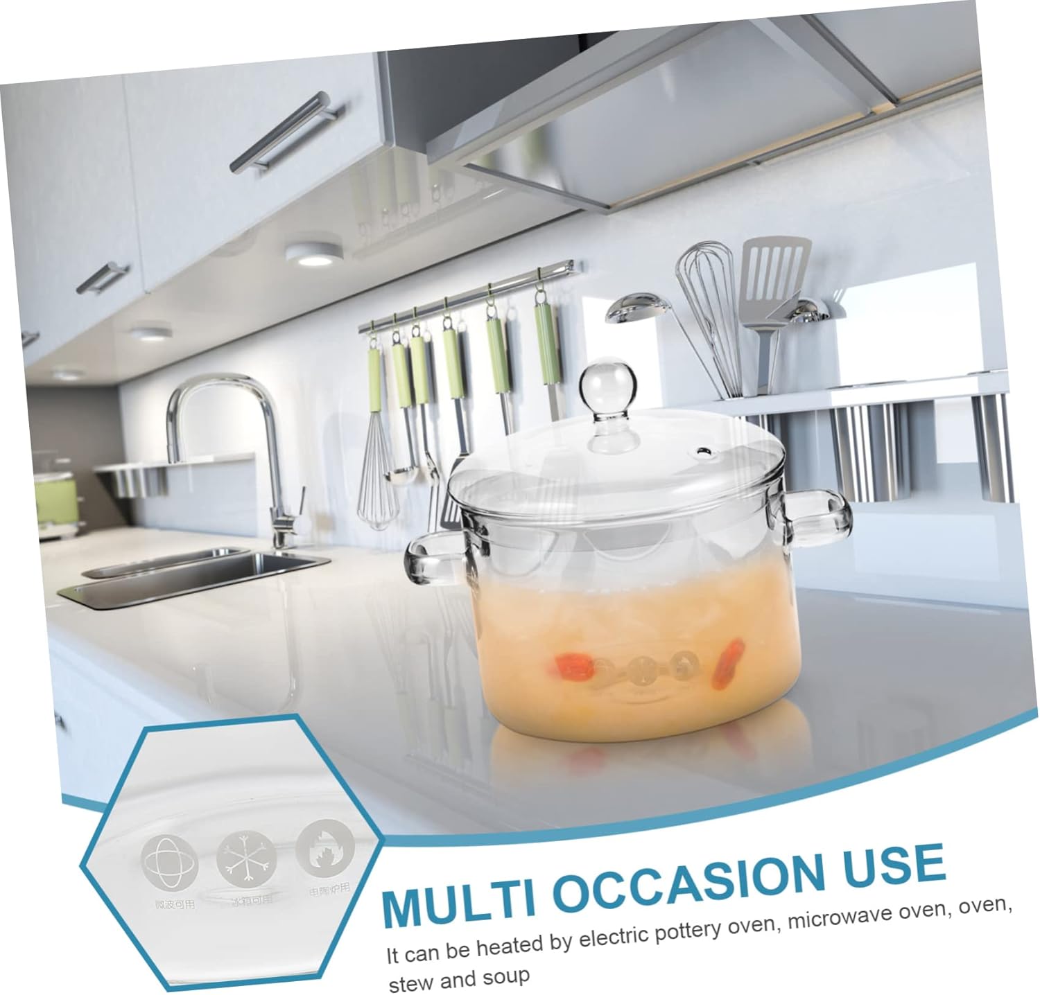 High Borosilicate Glass Stockpot with Double Handles and Lid