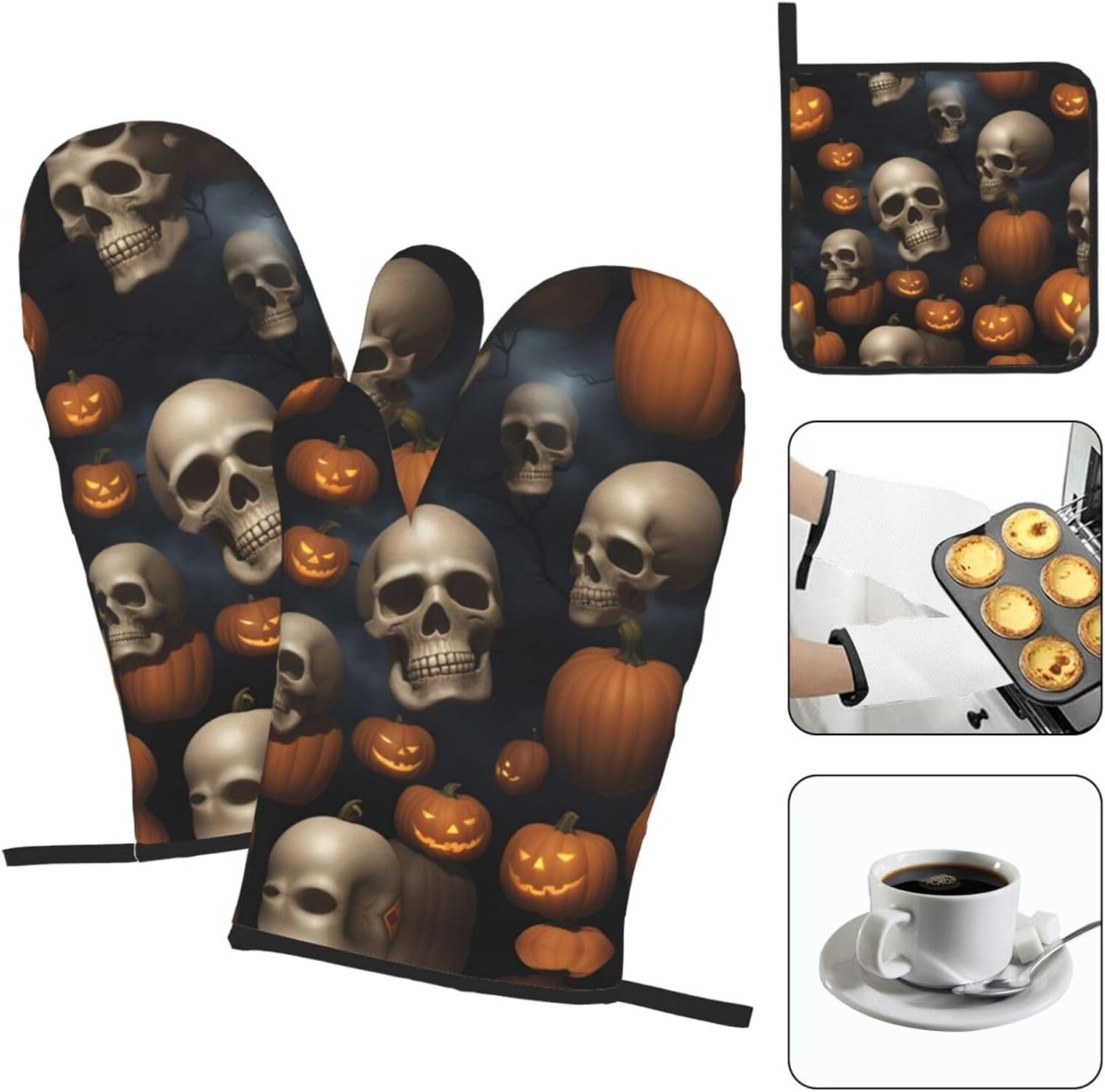 Scary Halloween Oven Mitts Set Heat-Resistant Pot Holders