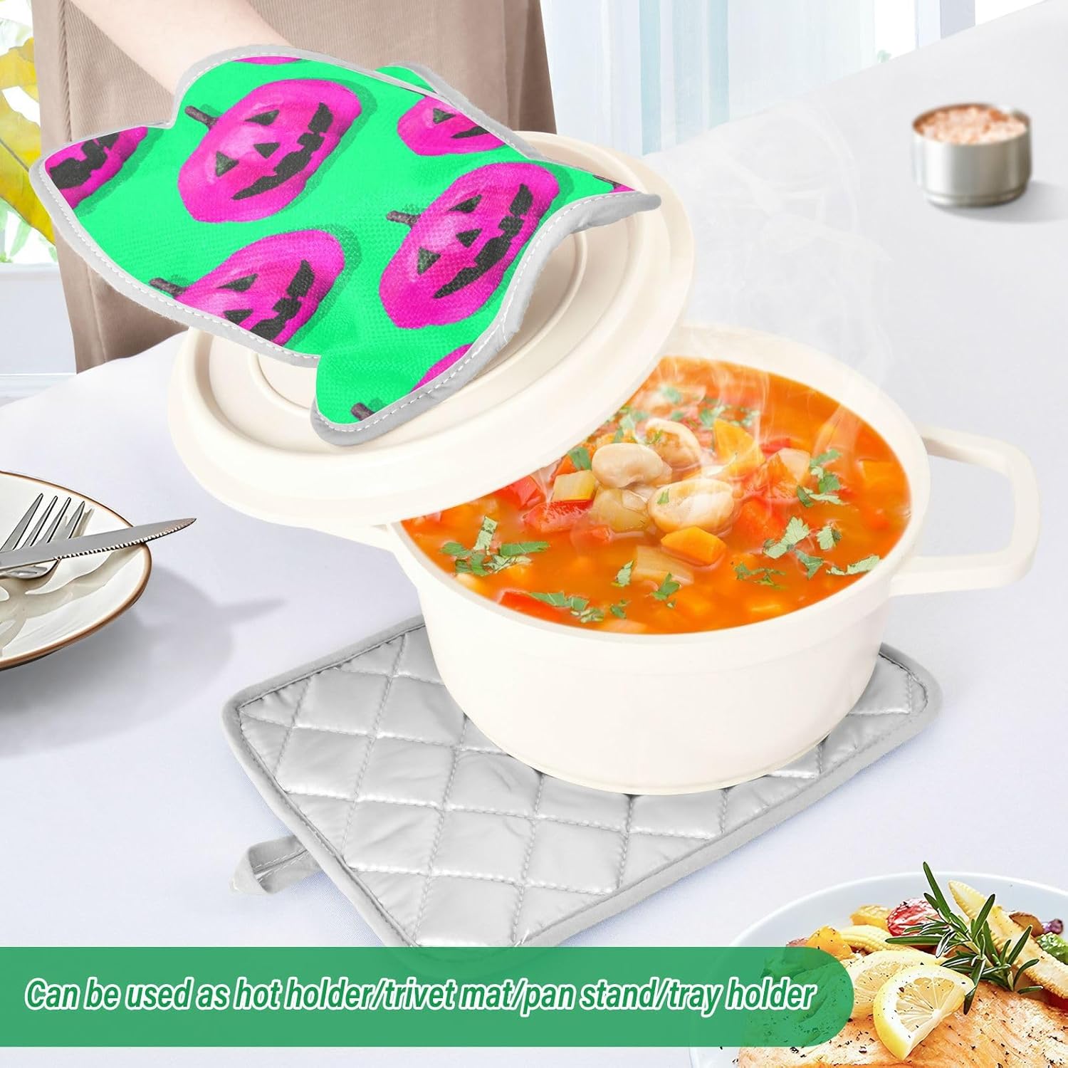 2-Piece Halloween Pink Pumpkins Potholders Set for Kitchen Use